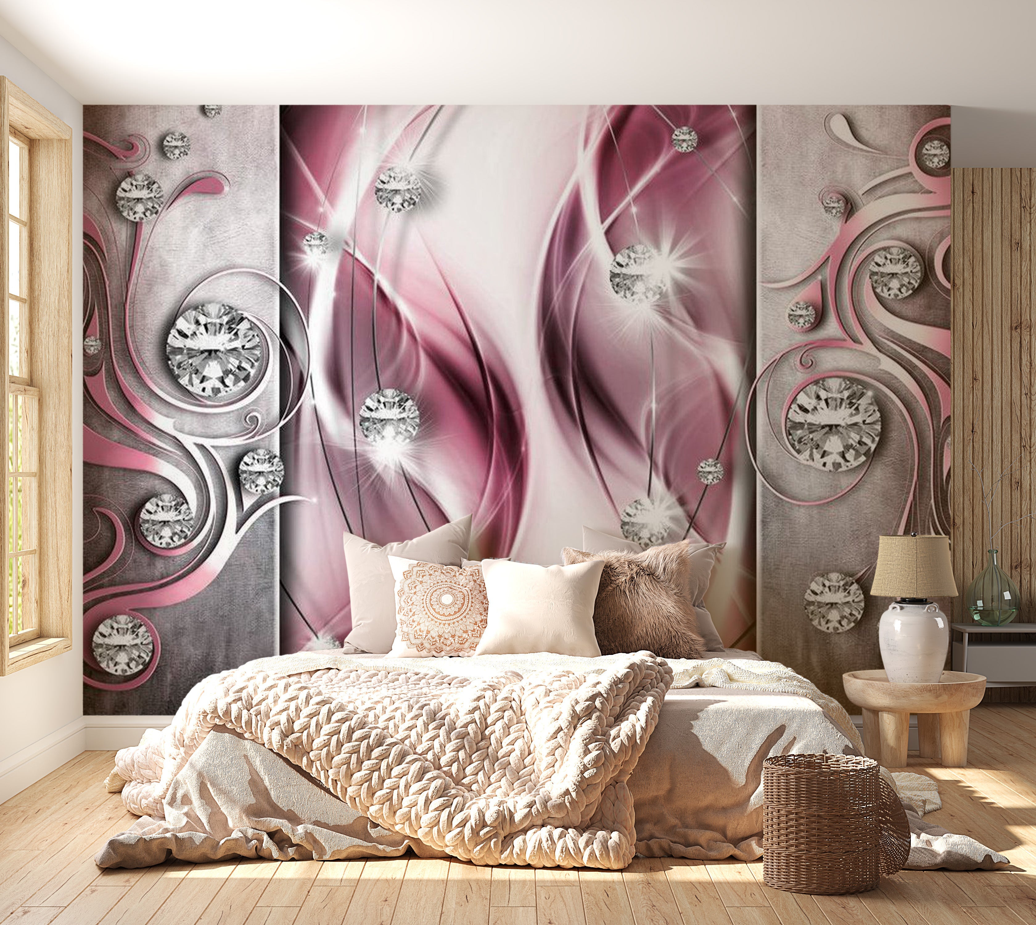 Glam Wallpaper Wall Mural - Pink And Diamonds 39"Wx27"H