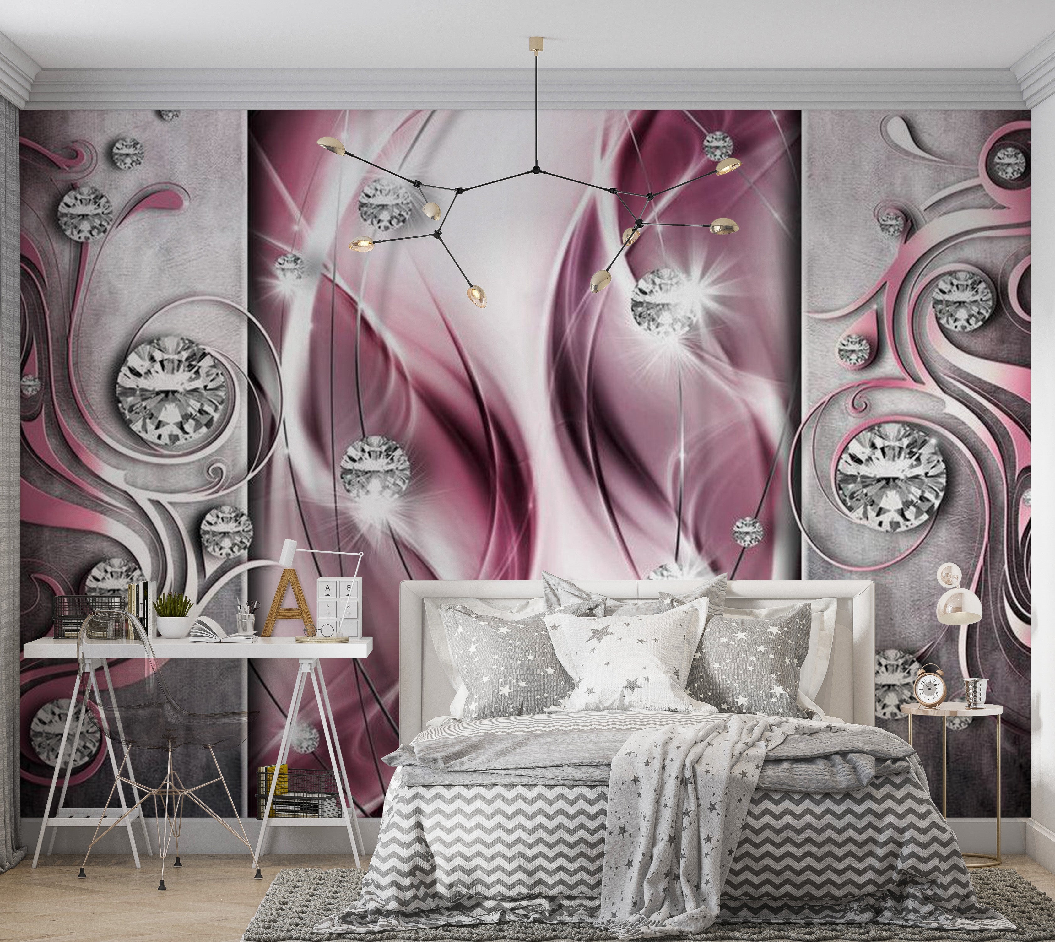 Glam Wallpaper Wall Mural - Pink And Diamonds 39"Wx27"H