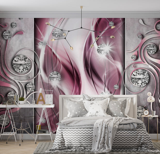 Glam Wallpaper Wall Mural - Pink And Diamonds 39"Wx27"H