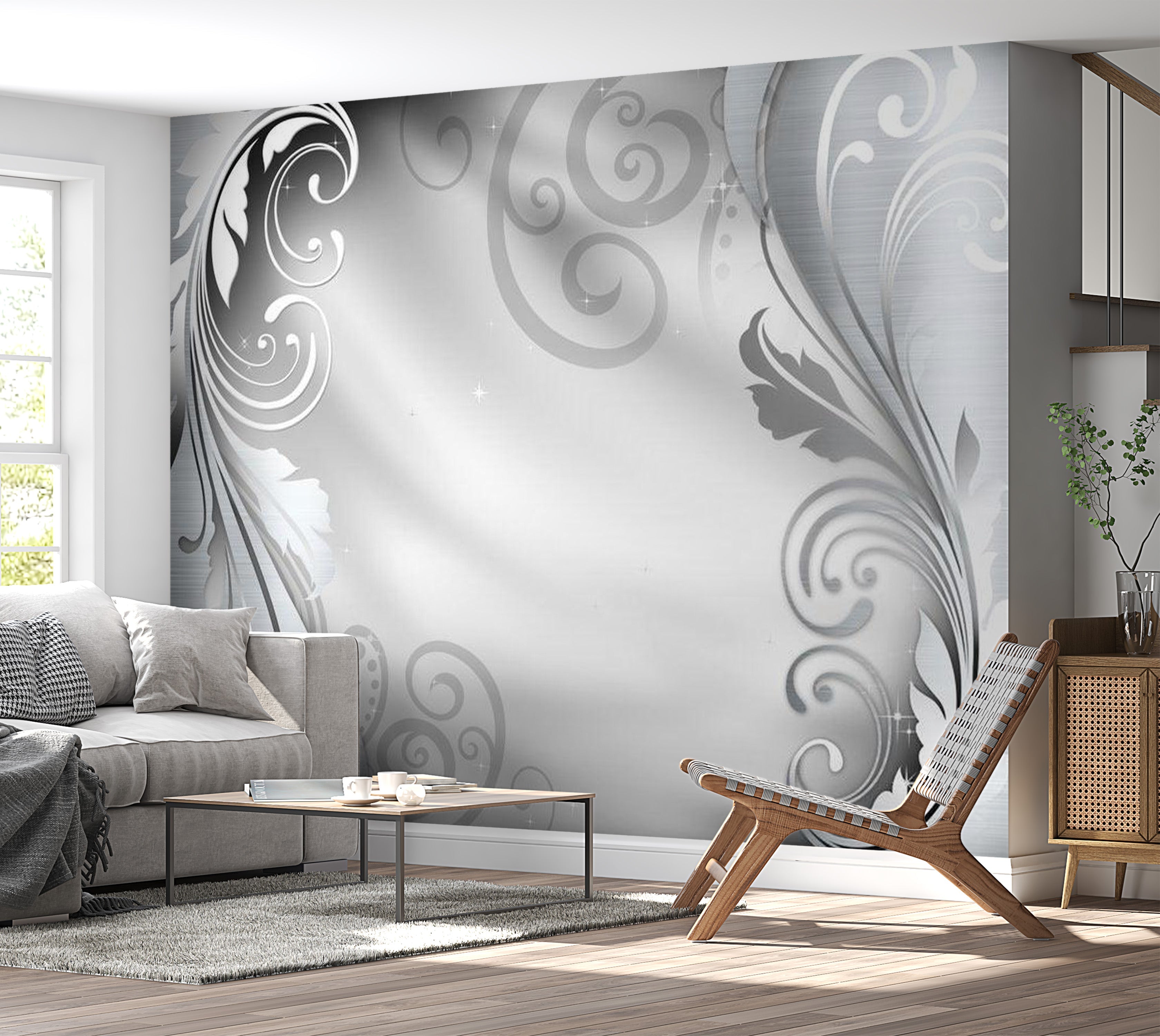 Glam Wallpaper Wall Mural - Silver Ornament 39"Wx27"H