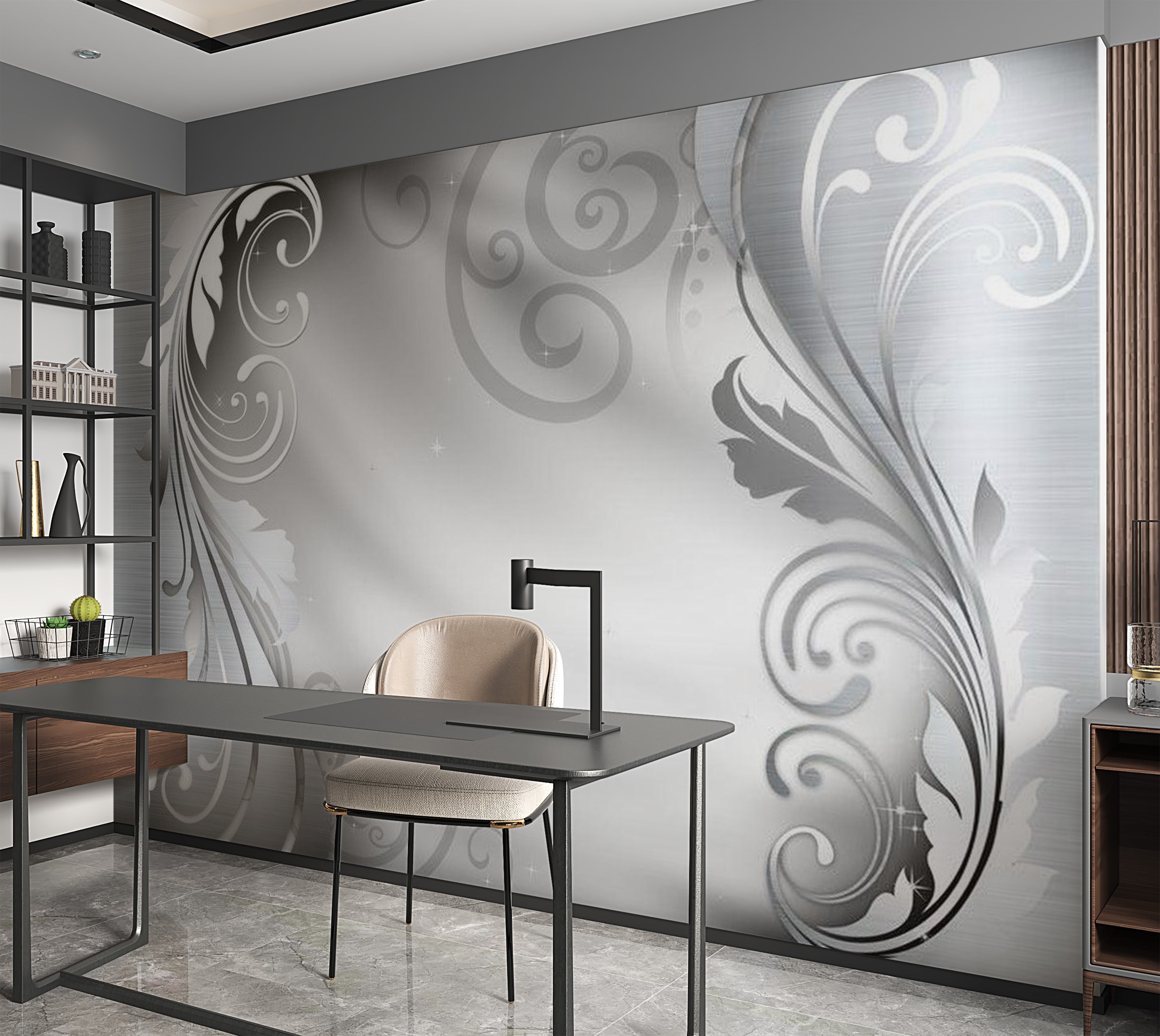 Glam Wallpaper Wall Mural - Silver Ornament 39"Wx27"H