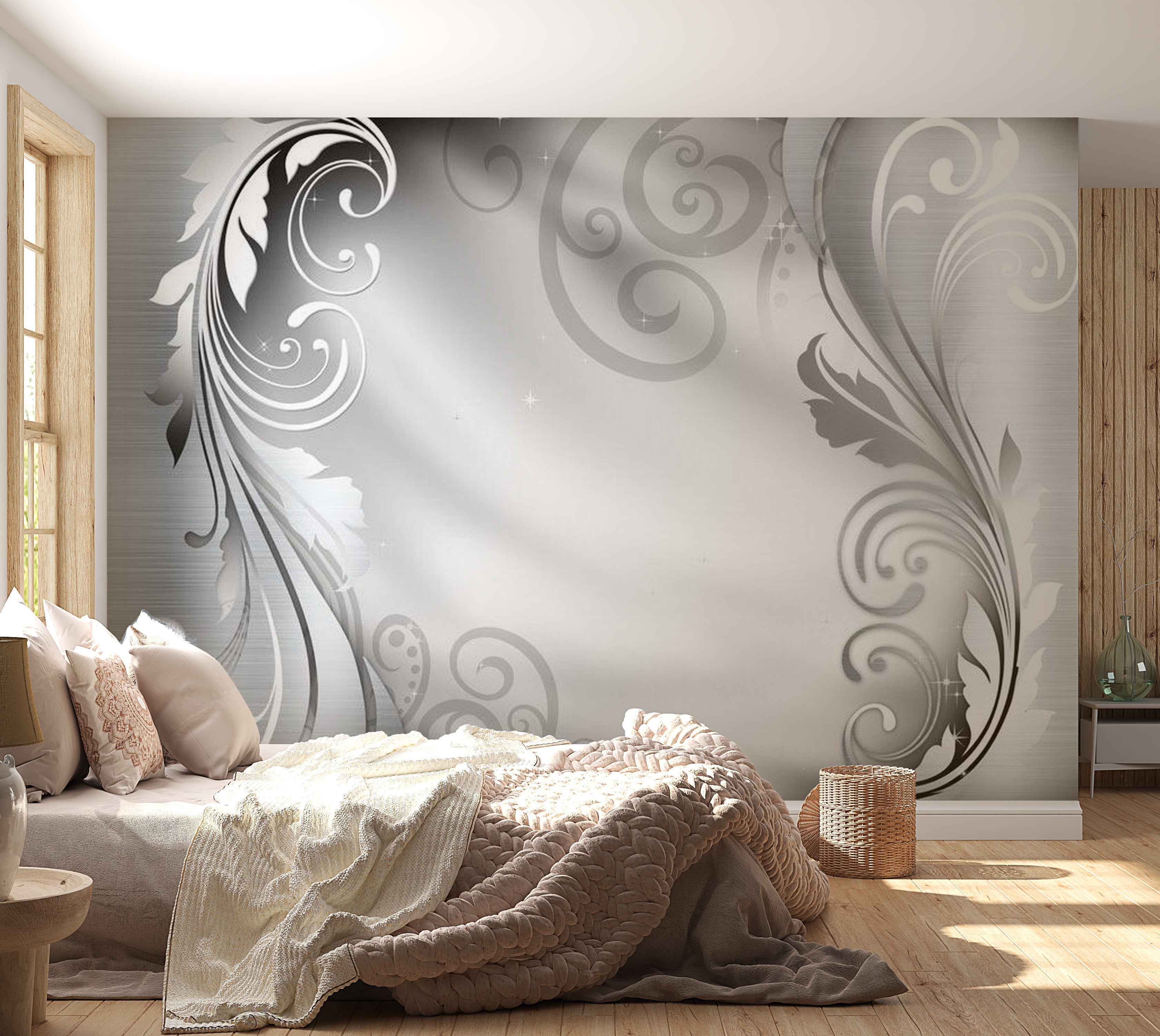 Glam Wallpaper Wall Mural - Silver Ornament 39"Wx27"H