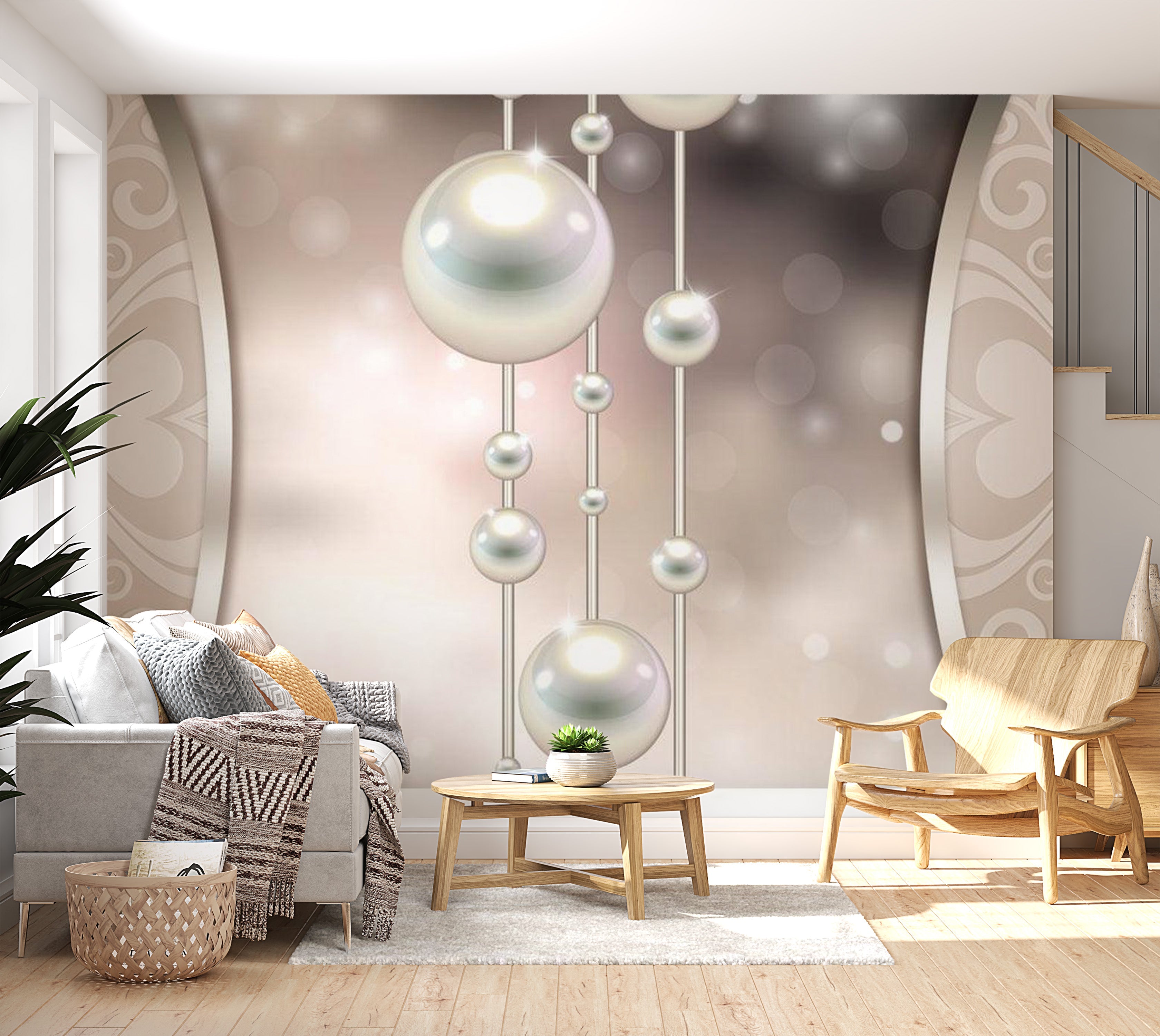 Glam Wallpaper Wall Mural - String Of Pearls 39"Wx27"H