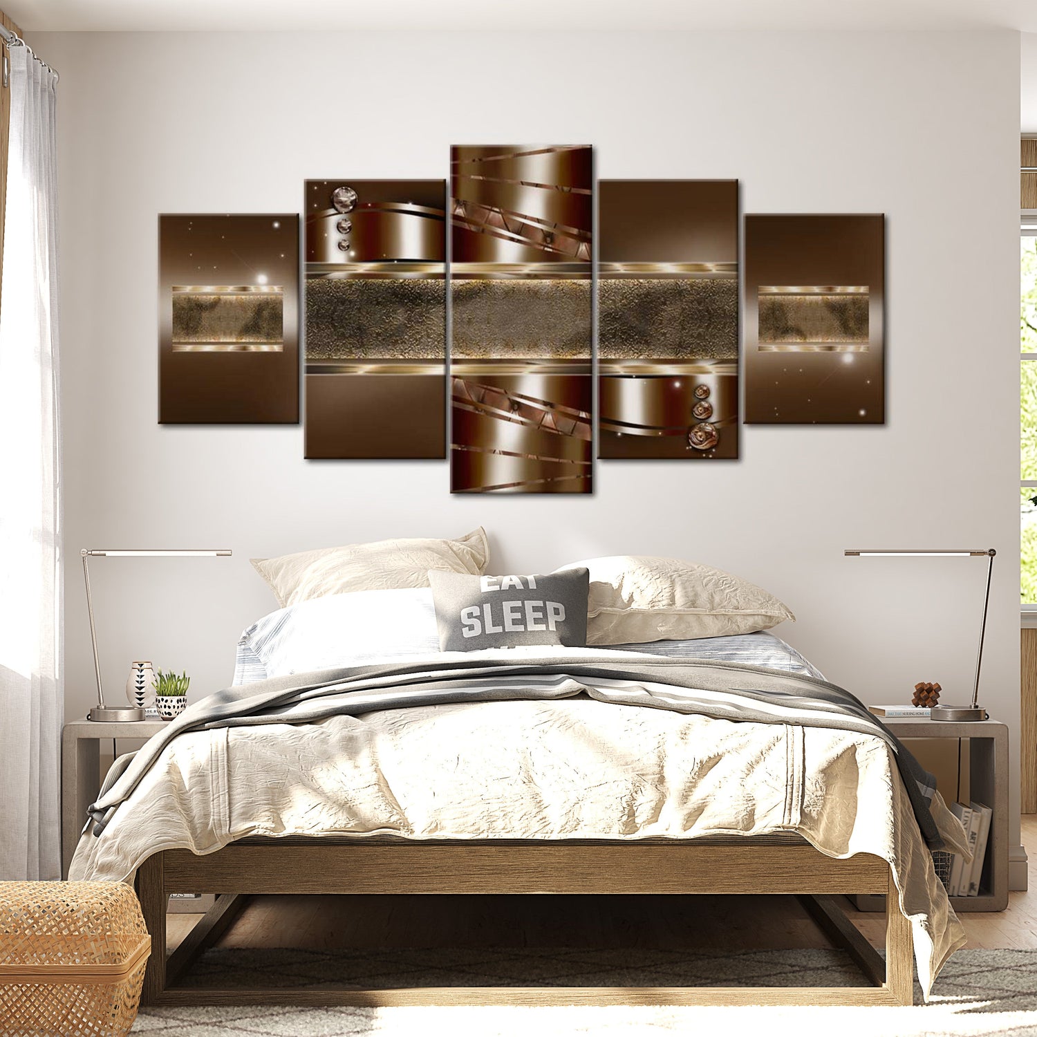 Glamour Canvas Wall Art - Brown Mirage - 5 Pieces