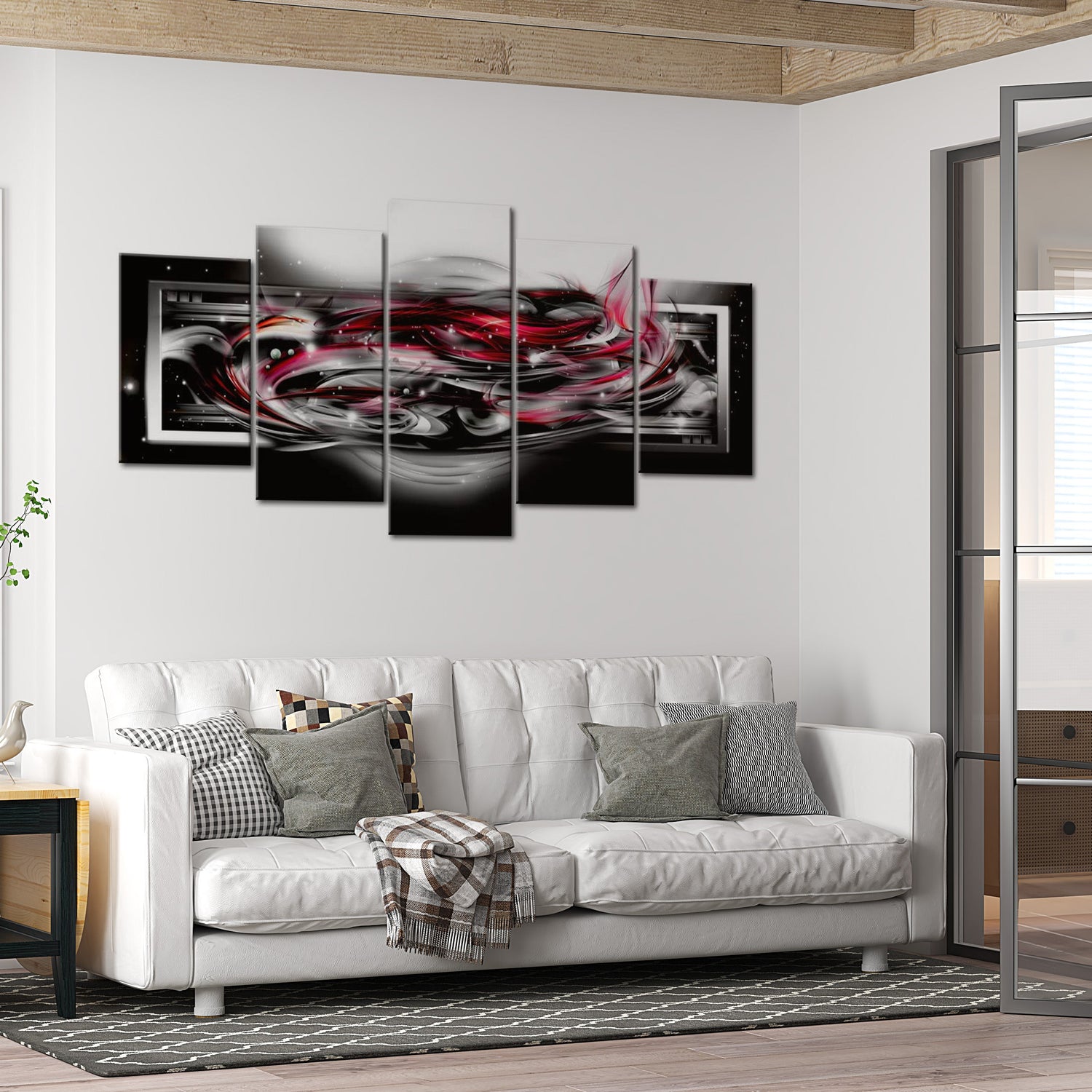 Glamour Canvas Wall Art - Carmine Ribbons - 5 Pieces