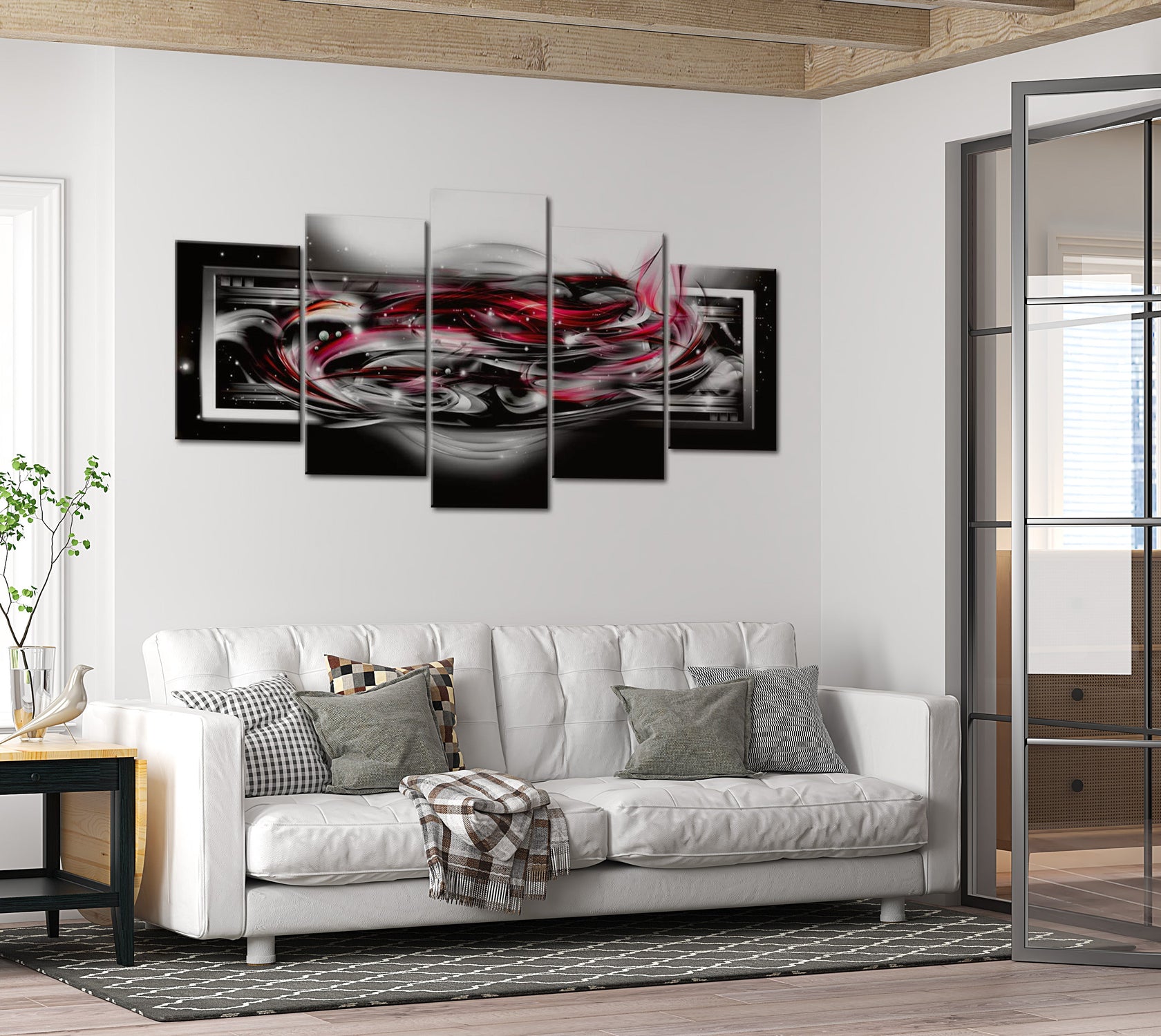 Glamour Canvas Wall Art - Carmine Ribbons - 5 Pieces