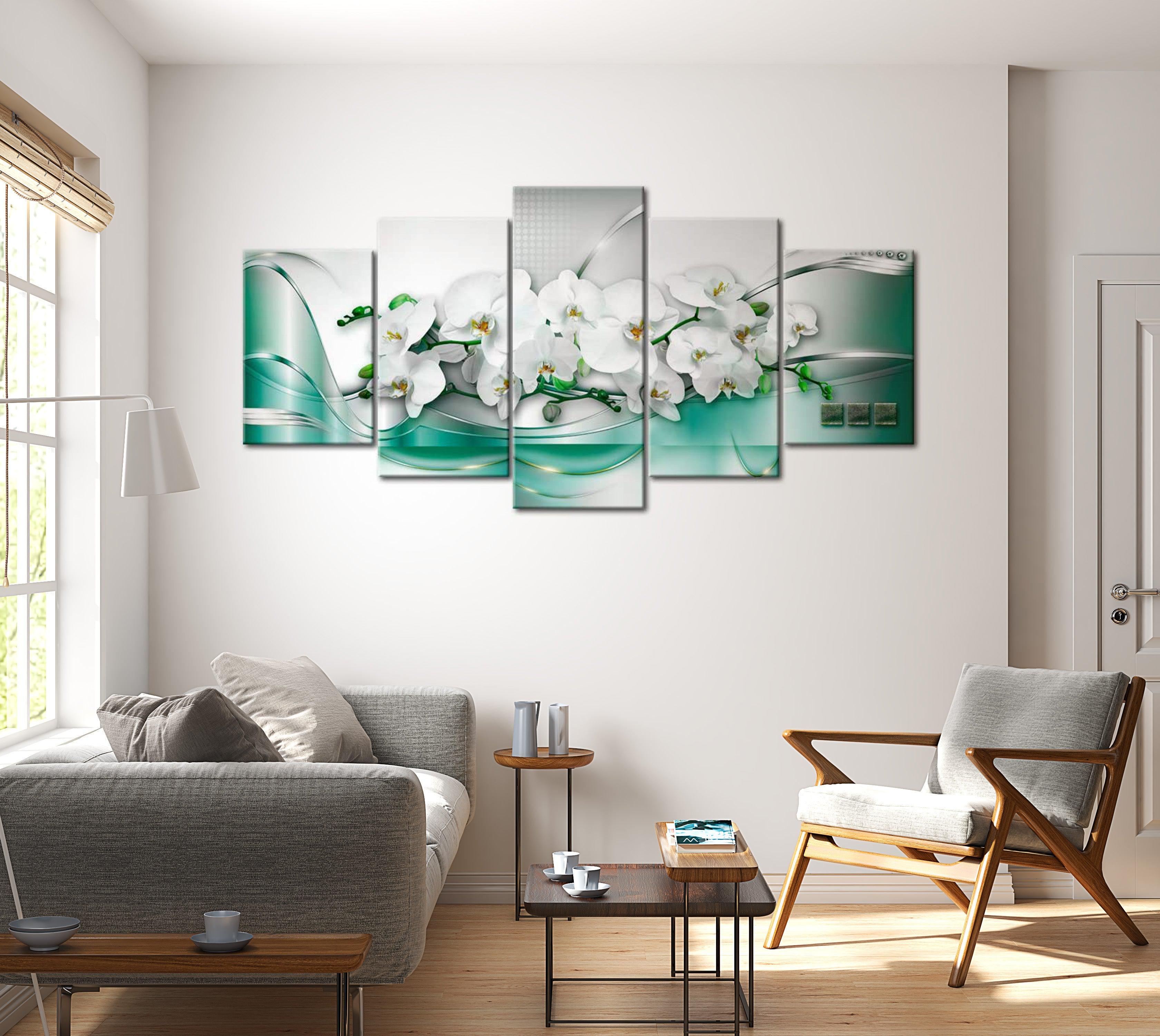 Glamour Canvas Wall Art - Celadon Ribbons - 5 Pieces