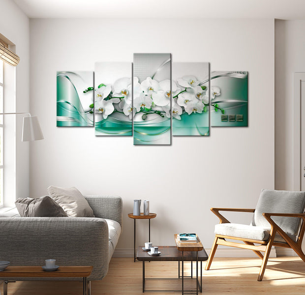Glamour Canvas Wall Art - Celadon Ribbons - 5 Pieces