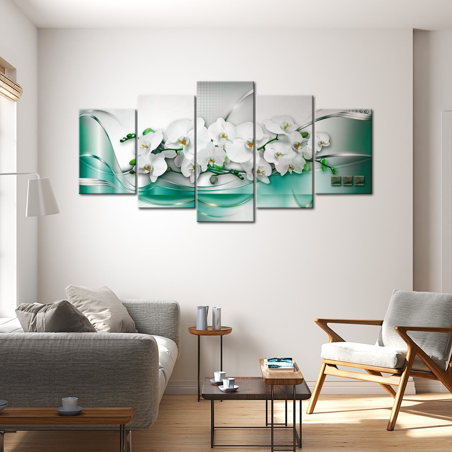 Glamour Canvas Wall Art - Celadon Ribbons - 5 Pieces