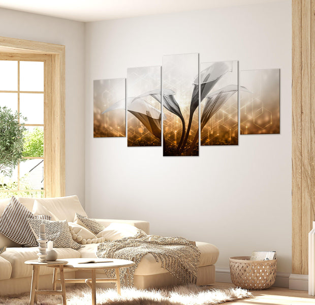 Glamour Canvas Wall Art - Floral Quartet Golden - 5 Pieces