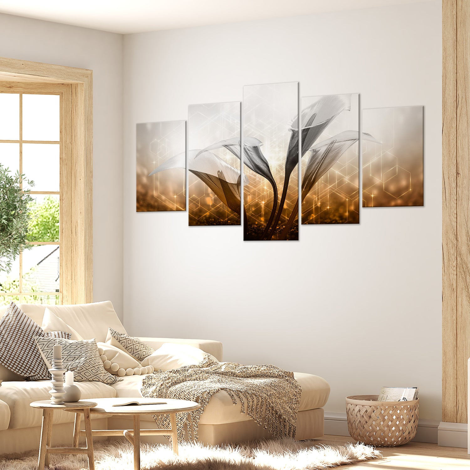 Glamour Canvas Wall Art - Floral Quartet Golden - 5 Pieces