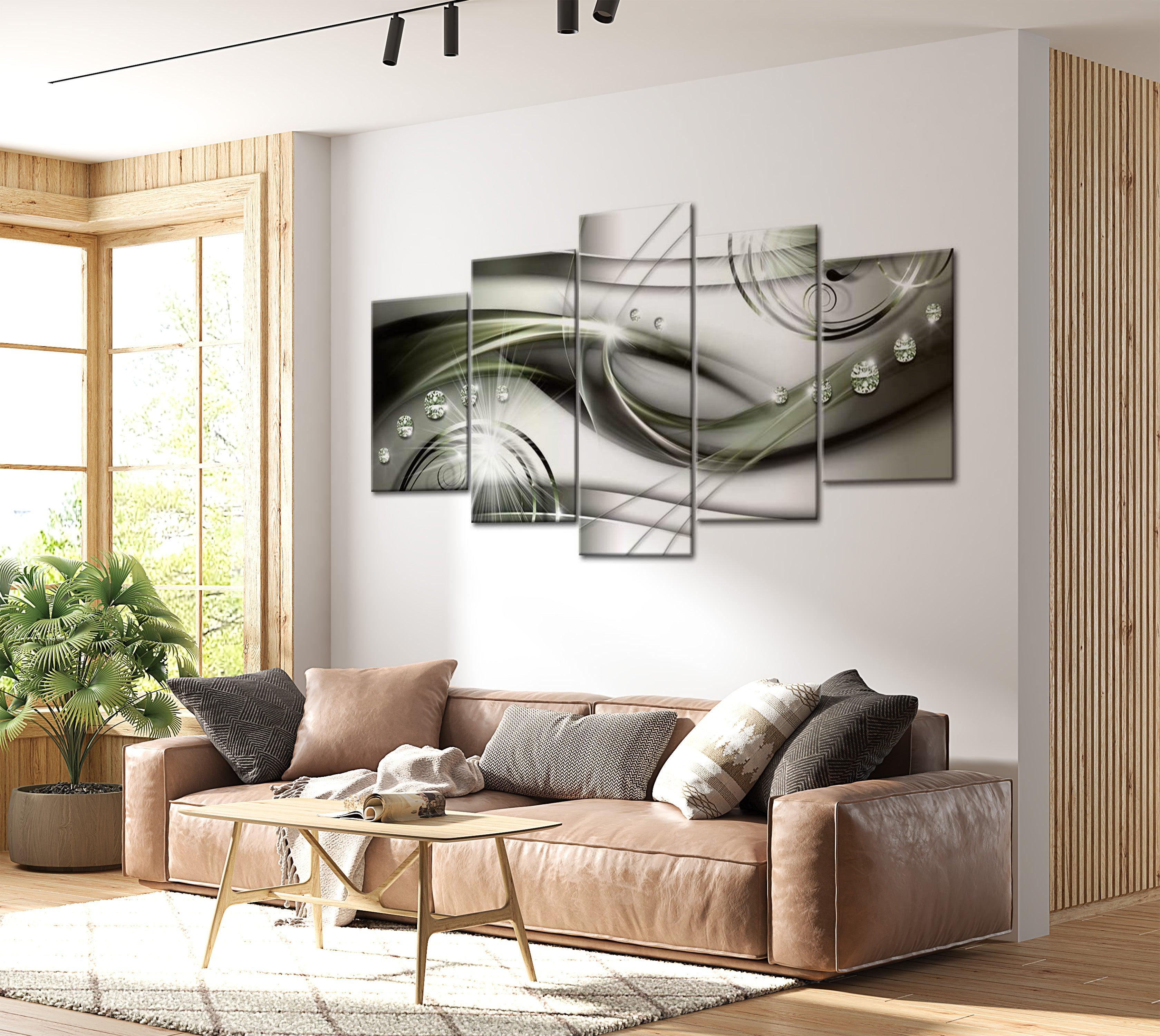 Glamour Canvas Wall Art - Glowing Green Wave - 5 Pieces