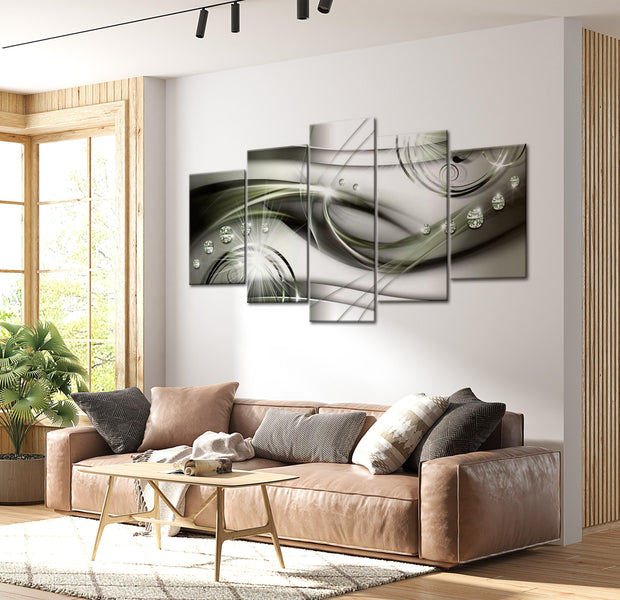 Glamour Canvas Wall Art - Glowing Green Wave - 5 Pieces