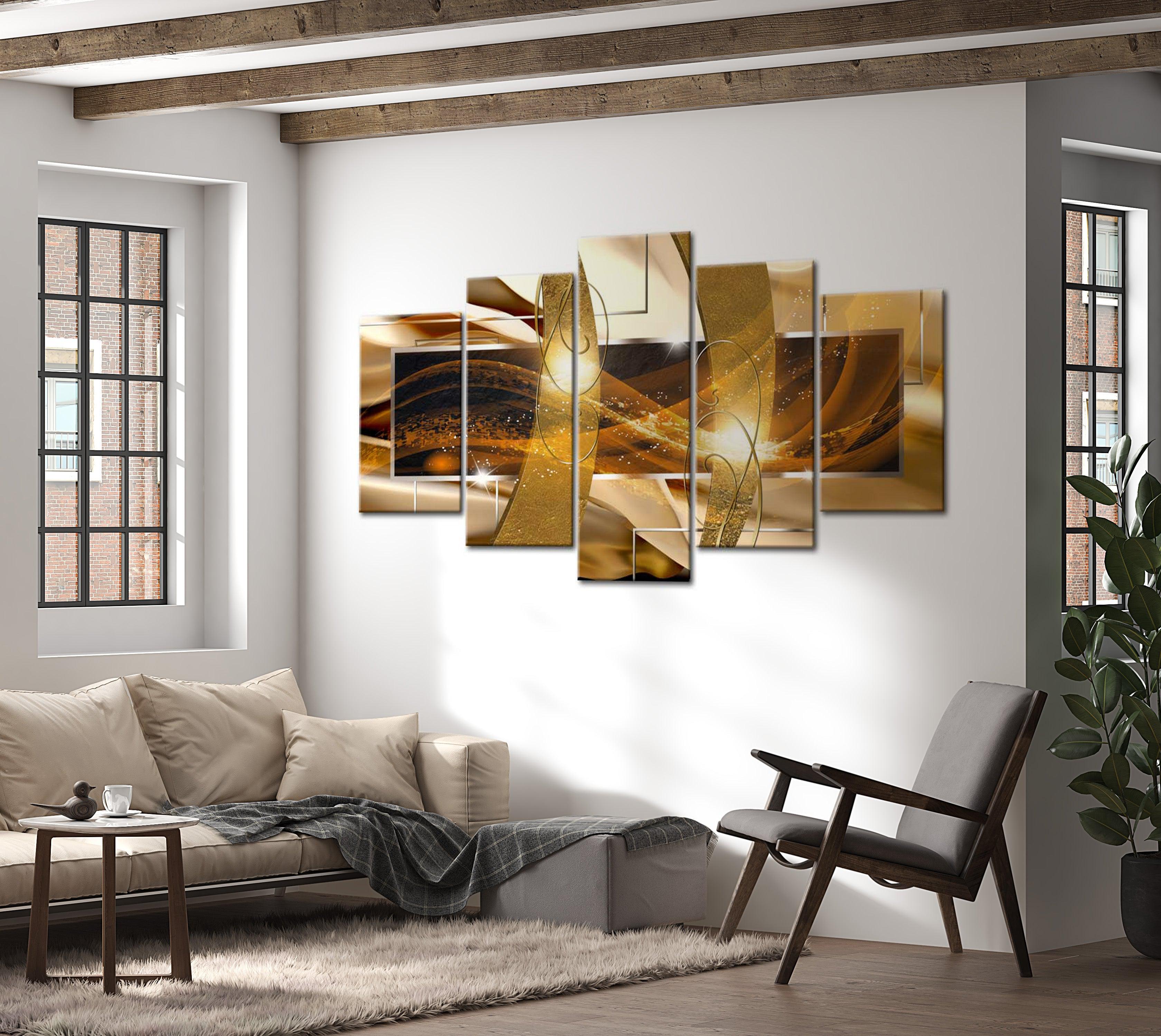 Glamour Canvas Wall Art - Golden Lava - 5 Pieces