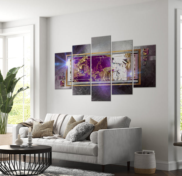 Glamour Canvas Wall Art - Golden Reflection Wide - 5 Pieces