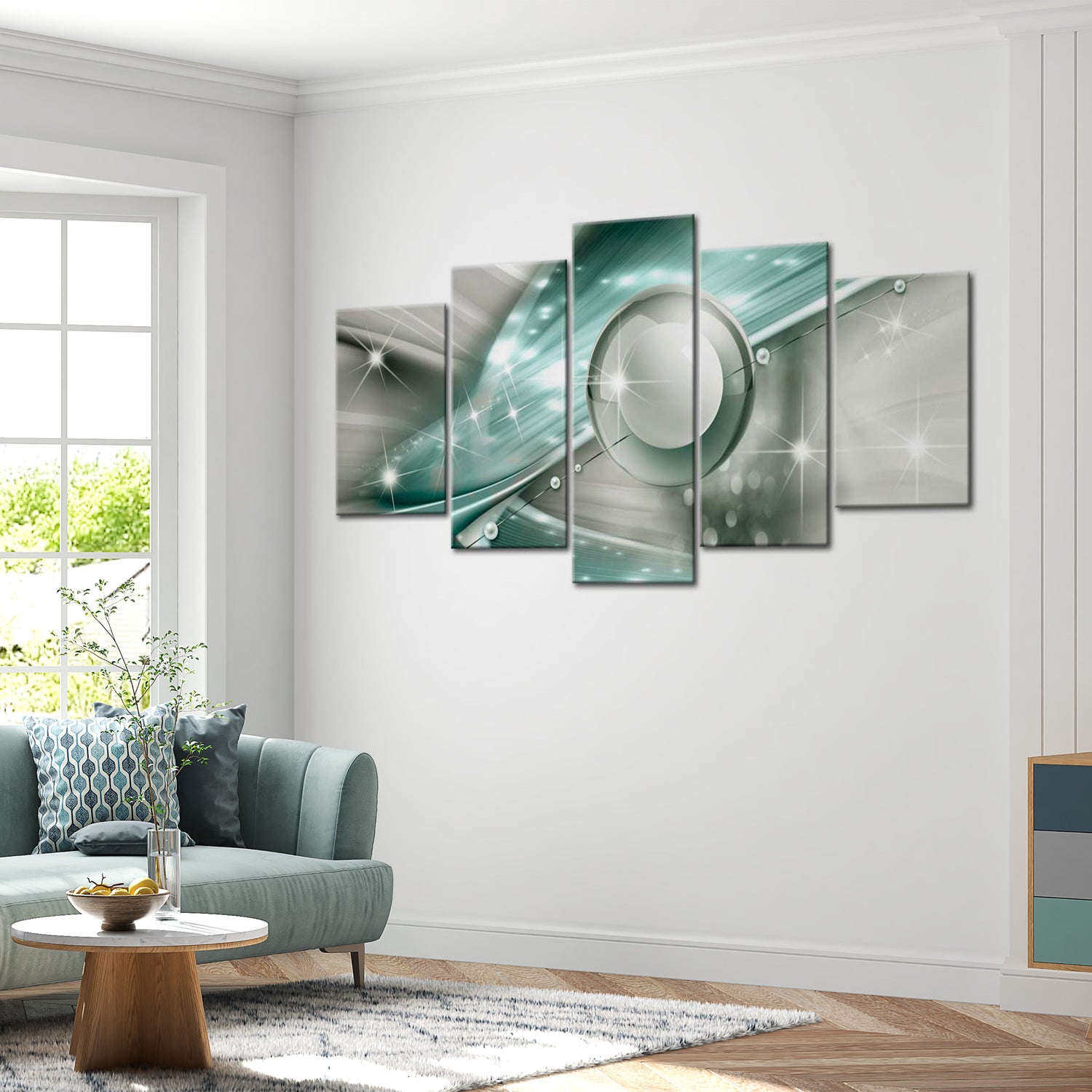 Glamour Canvas Wall Art - Light-Blue Flame - 5 Pieces