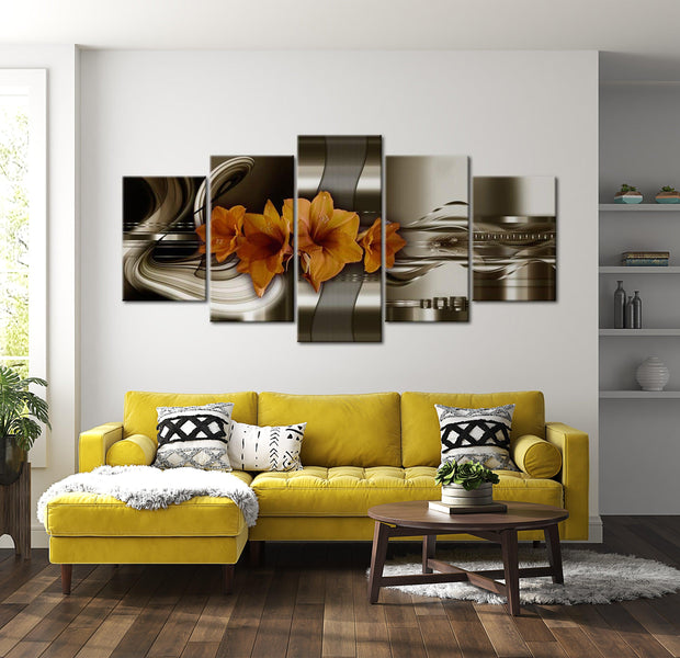 Glamour Canvas Wall Art - Lilies And Waves - 5 Pieces