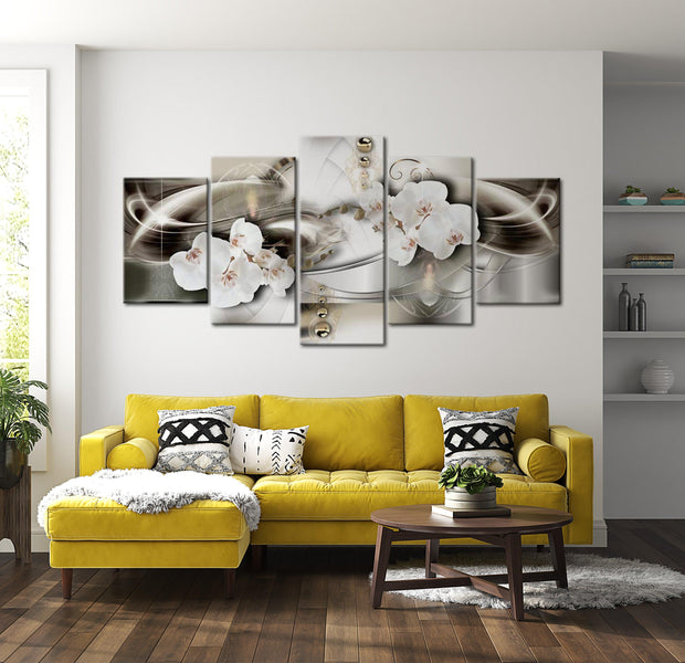 Glamour Canvas Wall Art - Orchids In Waves - 5 Pieces