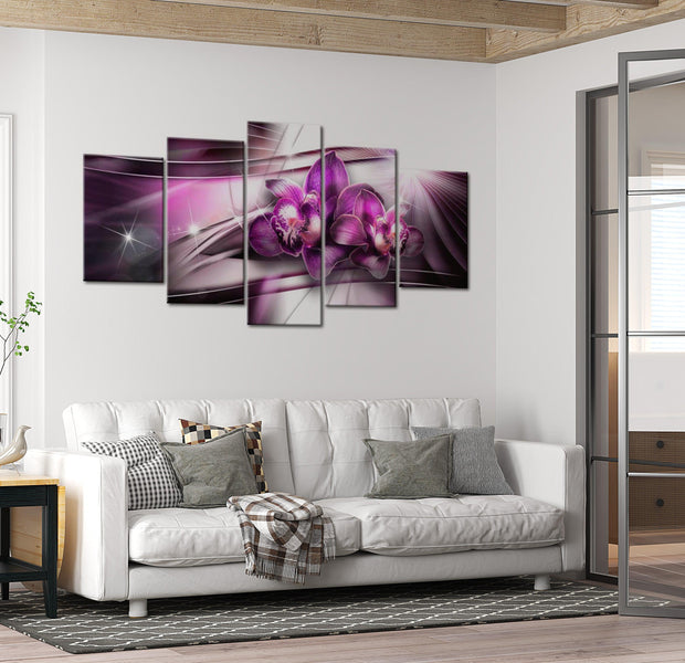 Glamour Canvas Wall Art - Purple Orchids - 5 Pieces