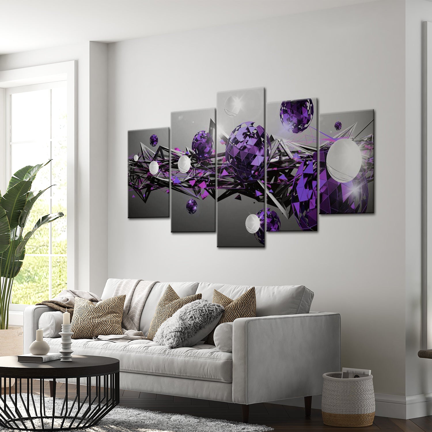 Glamour Canvas Wall Art - Purple Solar System - 5 Pieces