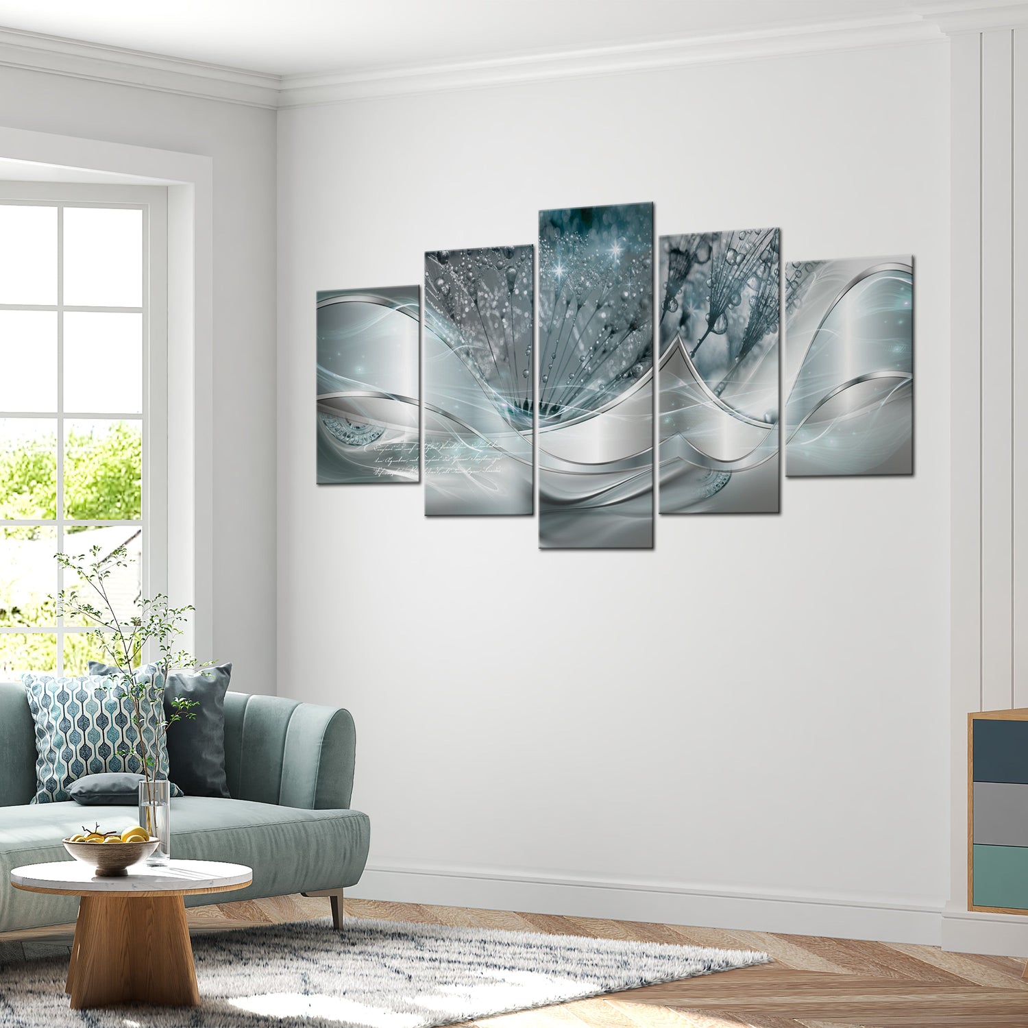 Glamour Canvas Wall Art - Sparkling Dandelions - 5 Pieces
