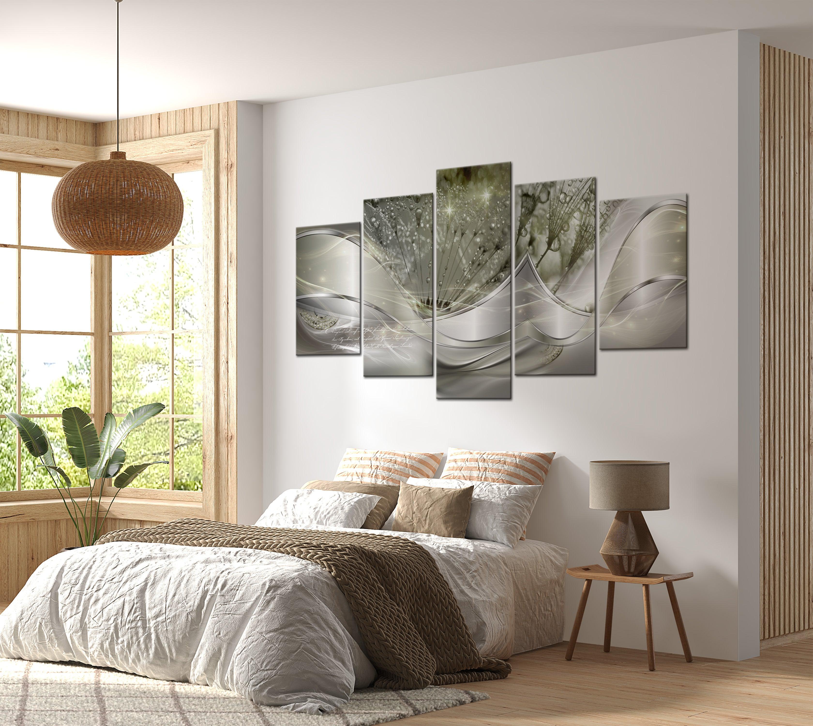 Glamour Canvas Wall Art - Sparkling Dandelions Green - 5 Pieces