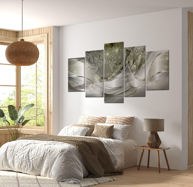 Glamour Canvas Wall Art - Sparkling Dandelions Green - 5 Pieces