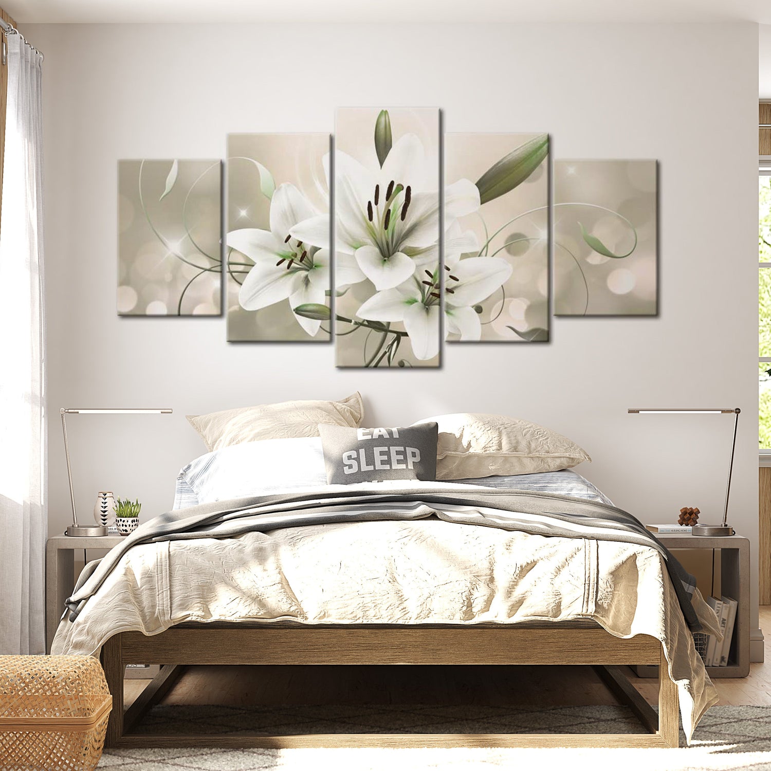 Glamour Canvas Wall Art - Sparkling Lilies - 5 Pieces