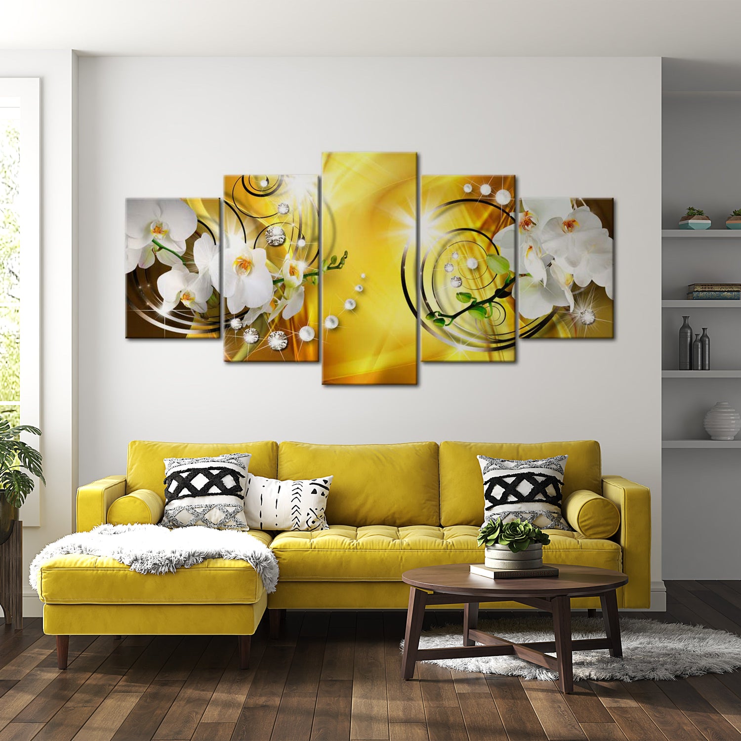 Glamour Canvas Wall Art - Yellow Admiration - 5 Pieces