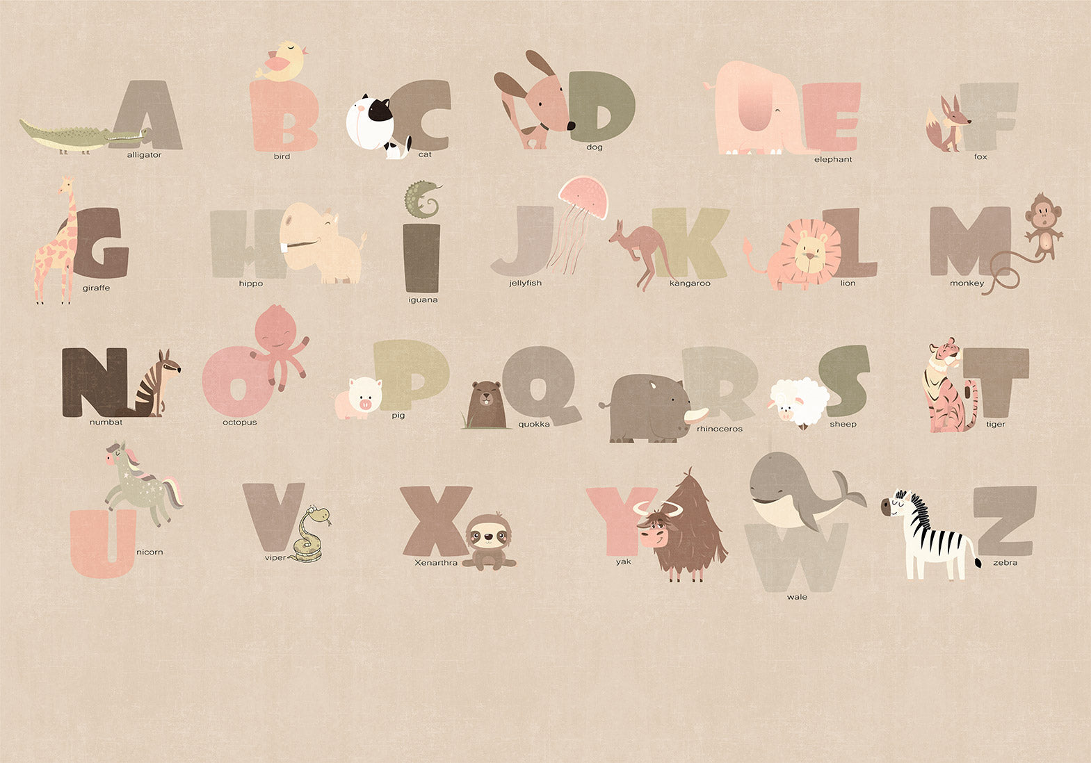 Kids Wallpaper Wall Mural - Beige Alphabet