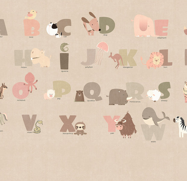 Kids Wallpaper Wall Mural - Beige Alphabet