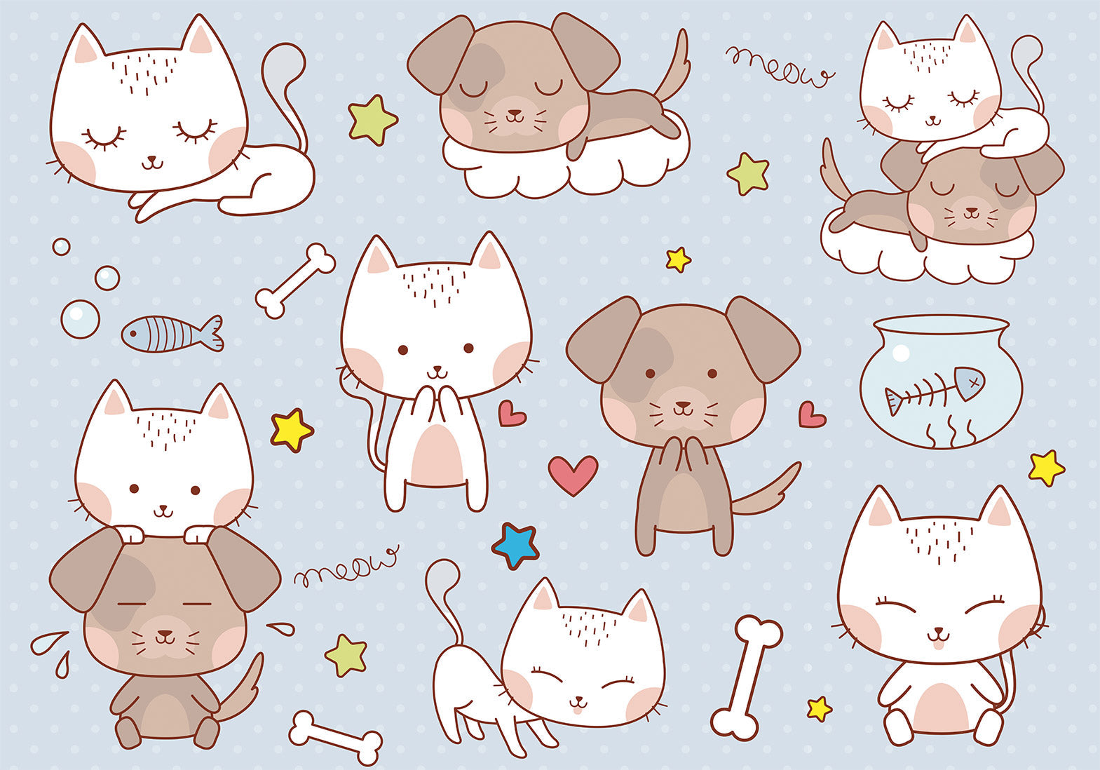 Kids Wallpaper Wall Mural - Cartoon Cats and Dogs