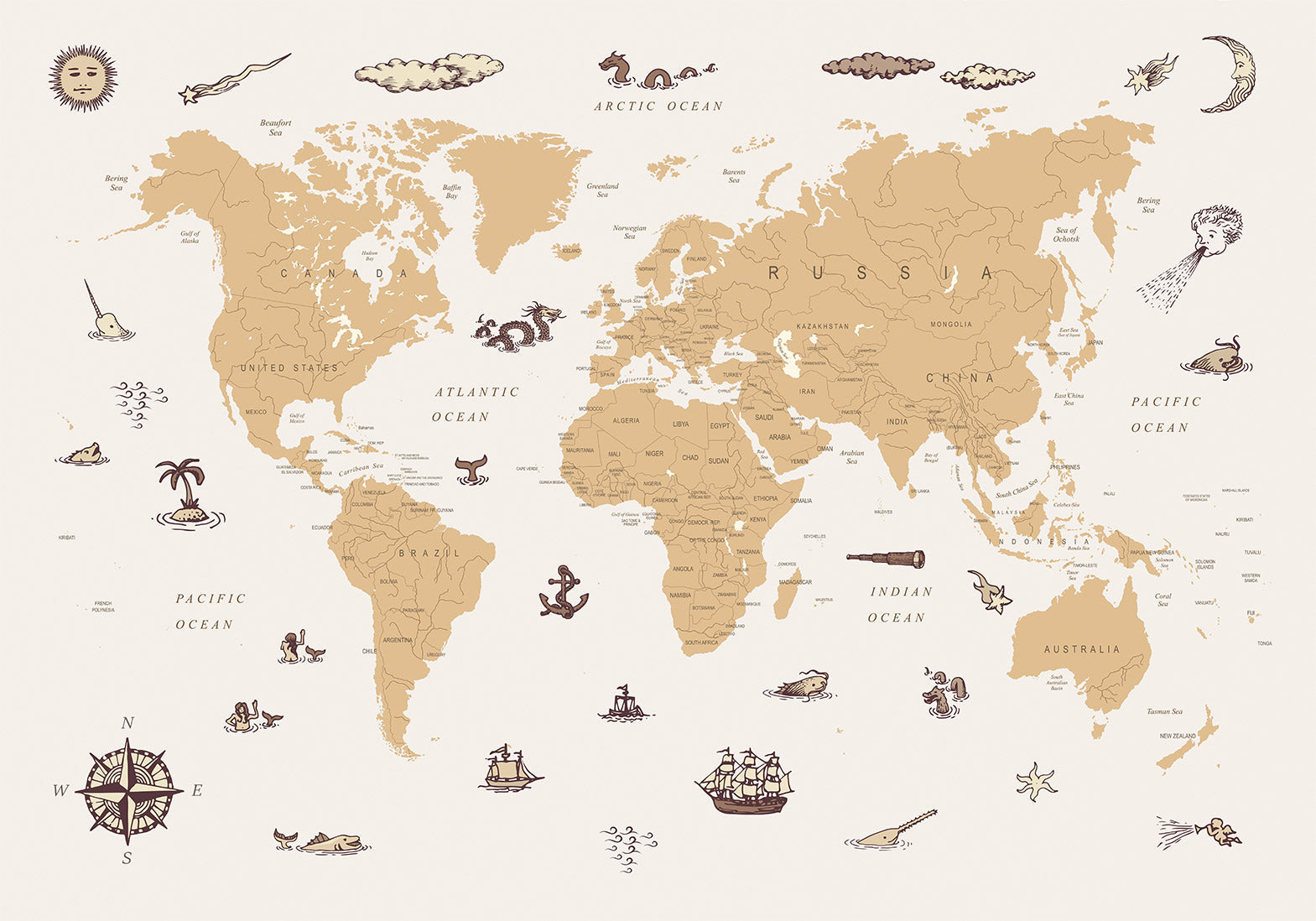 Kids Wallpaper Wall Mural - Countries With Pirate Illustrations