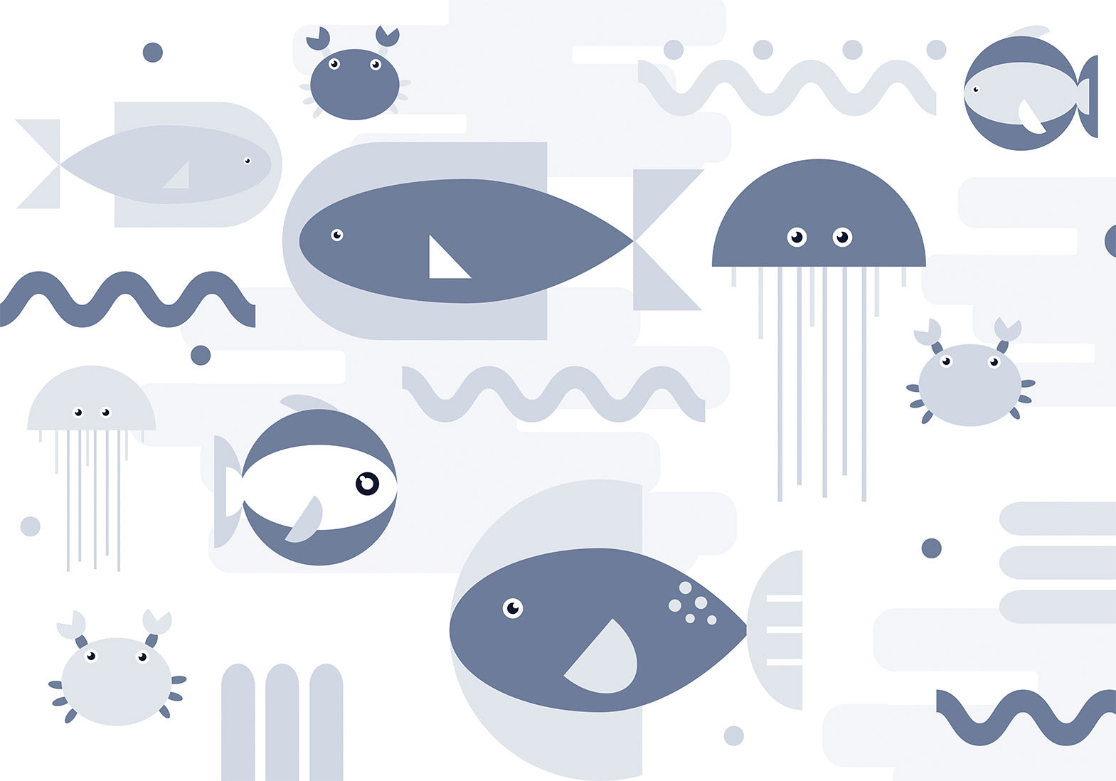 Kids Wallpaper Wall Mural - Geometric Fish and Crabs