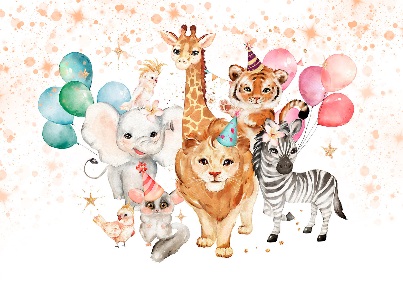 Kids Wallpaper Wall Mural - Happy Animals