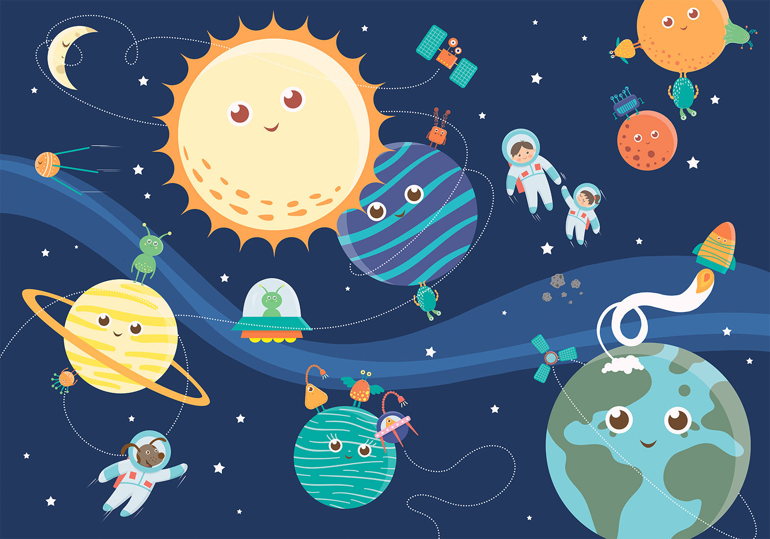 Kids Wallpaper Wall Mural - Happy Planets