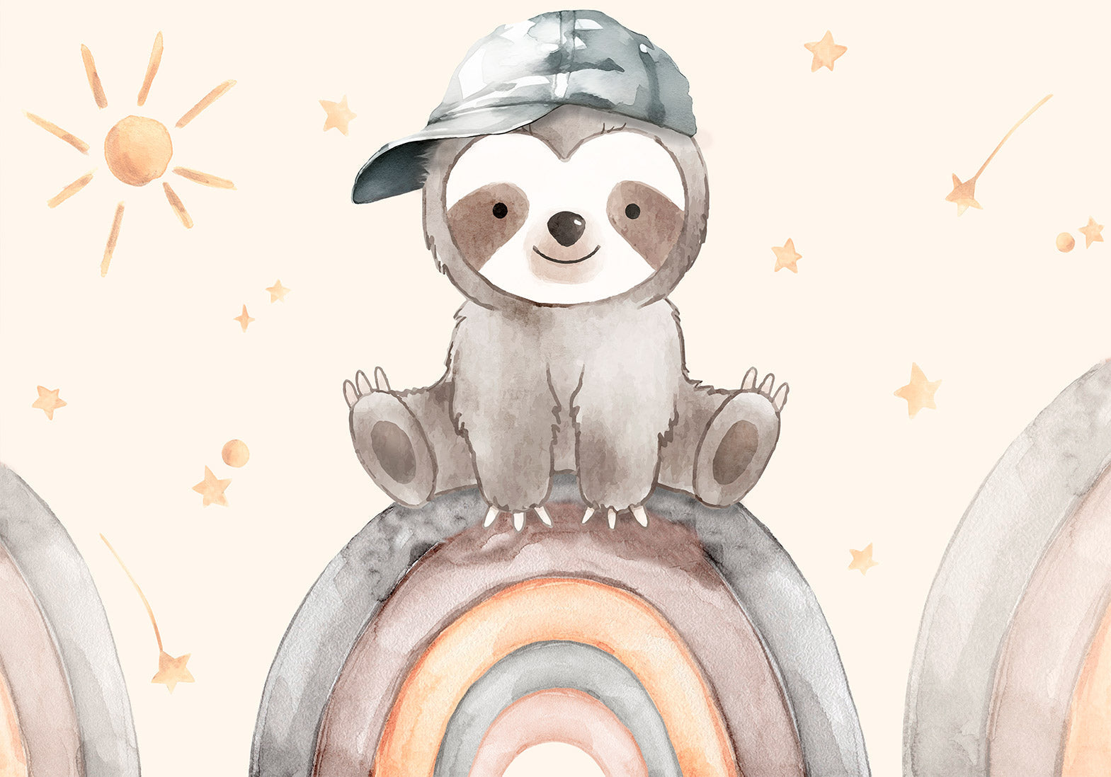 Kids Wallpaper Wall Mural - Little Sloth on a Rainbow