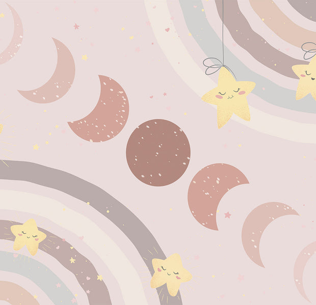 Kids Wallpaper Wall Mural - Moon Among Stars and Rainbows