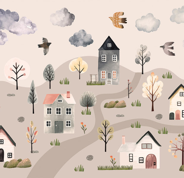 Kids Wallpaper Wall Mural - Scandinavian Valley in Pastel Colors