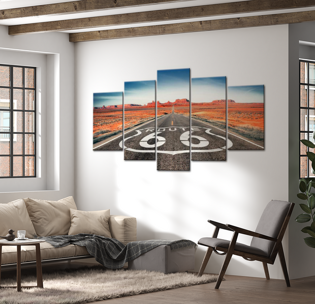 Landscape Canvas Wall Art - Route 66 In The Dessert - 5 Pieces