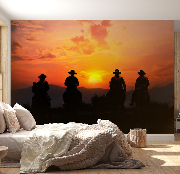 Landscape Wallpaper Wall Mural - Cowboys At Sunset