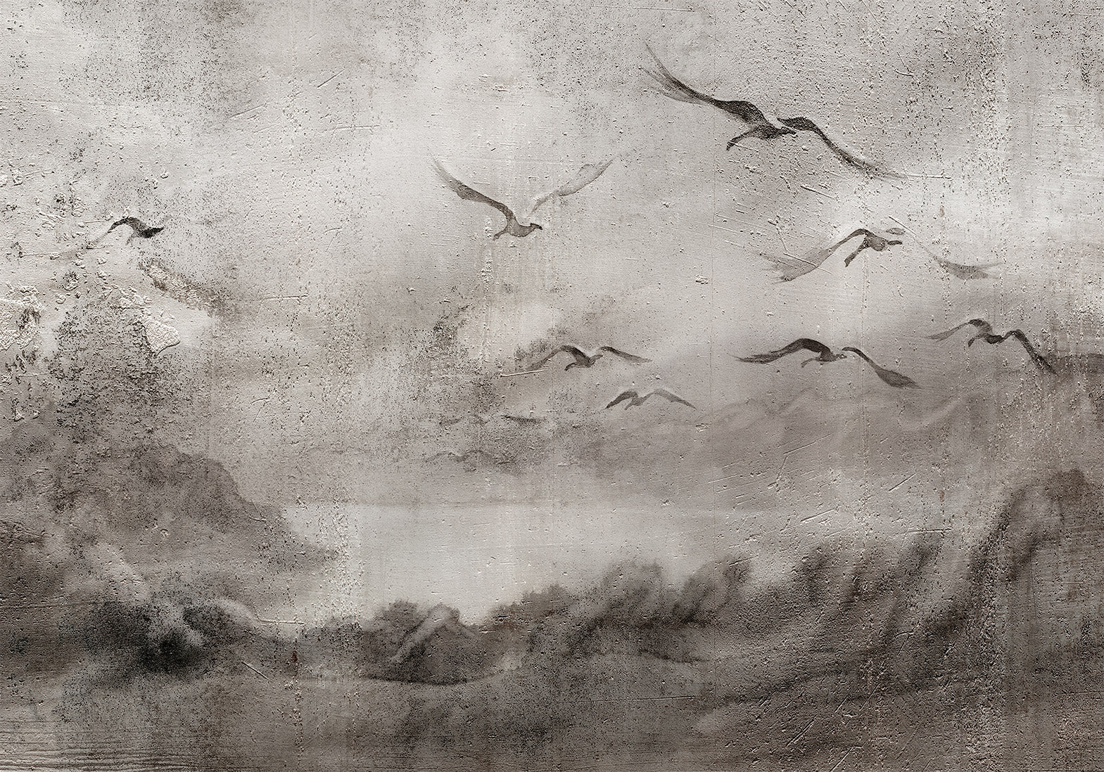 Landscape Wallpaper Wall Mural - Swan Flight