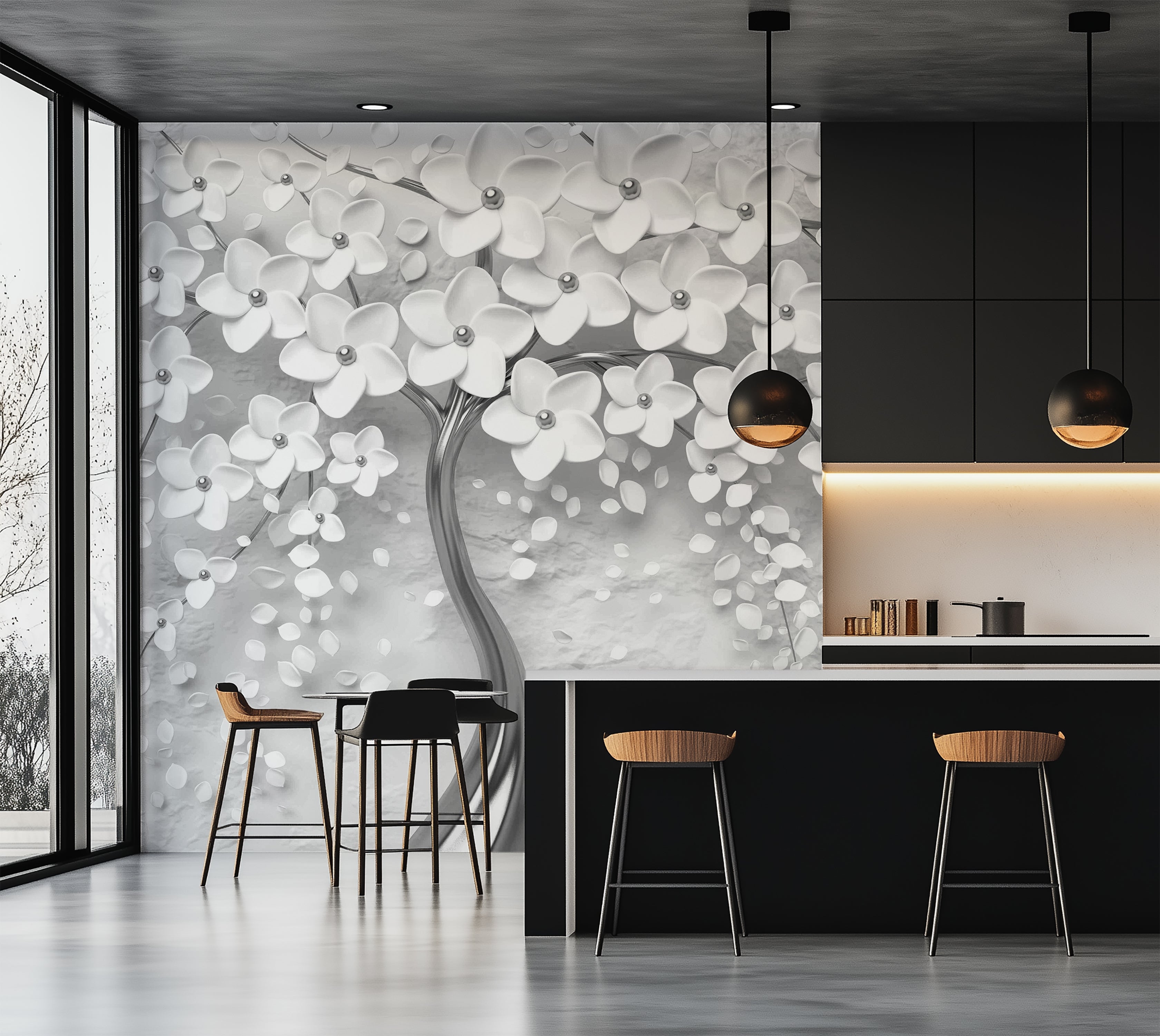 Premium Wallpaper Wall Mural - Modern Magnolia Silver