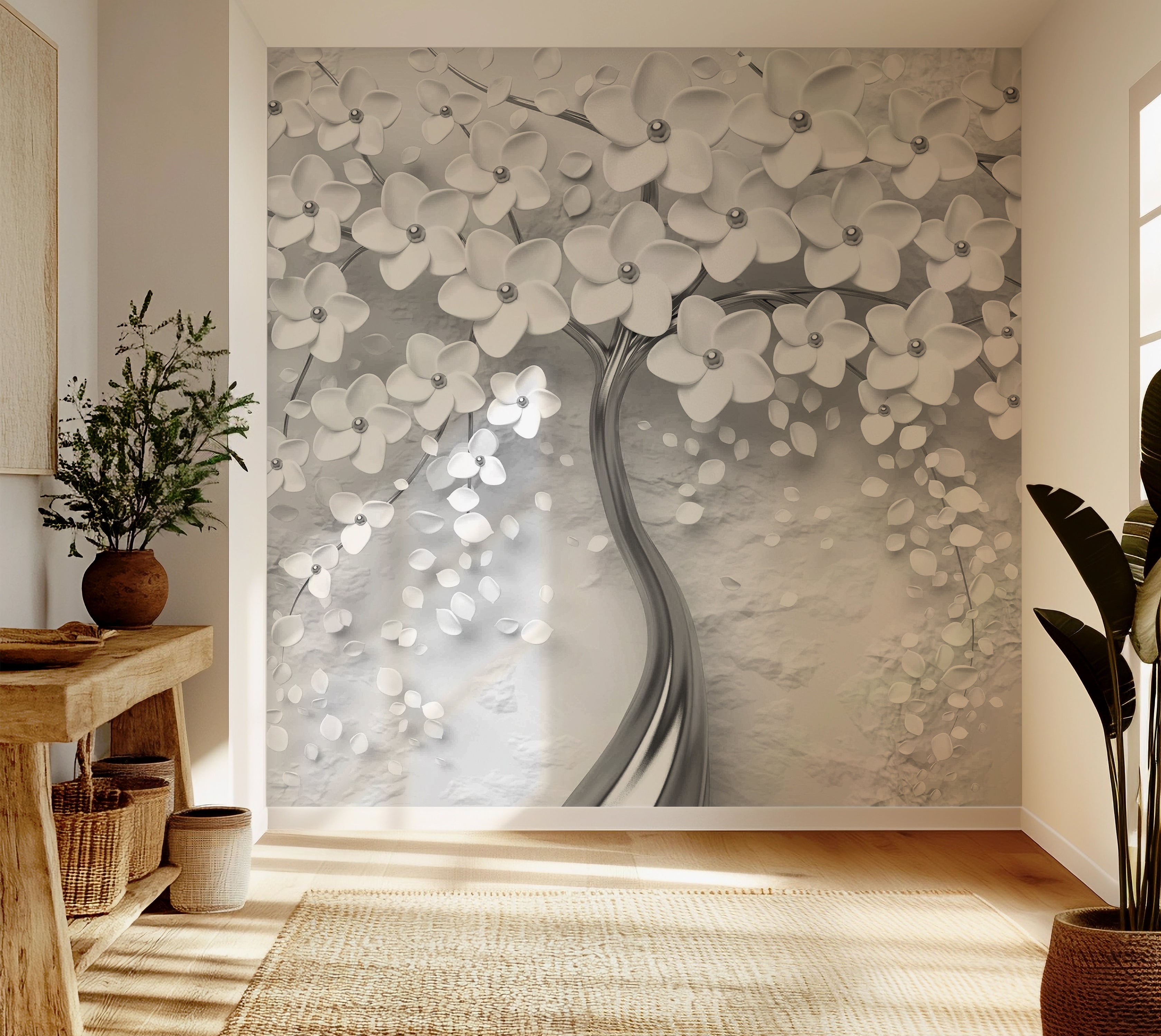 Premium Wallpaper Wall Mural - Modern Magnolia Silver