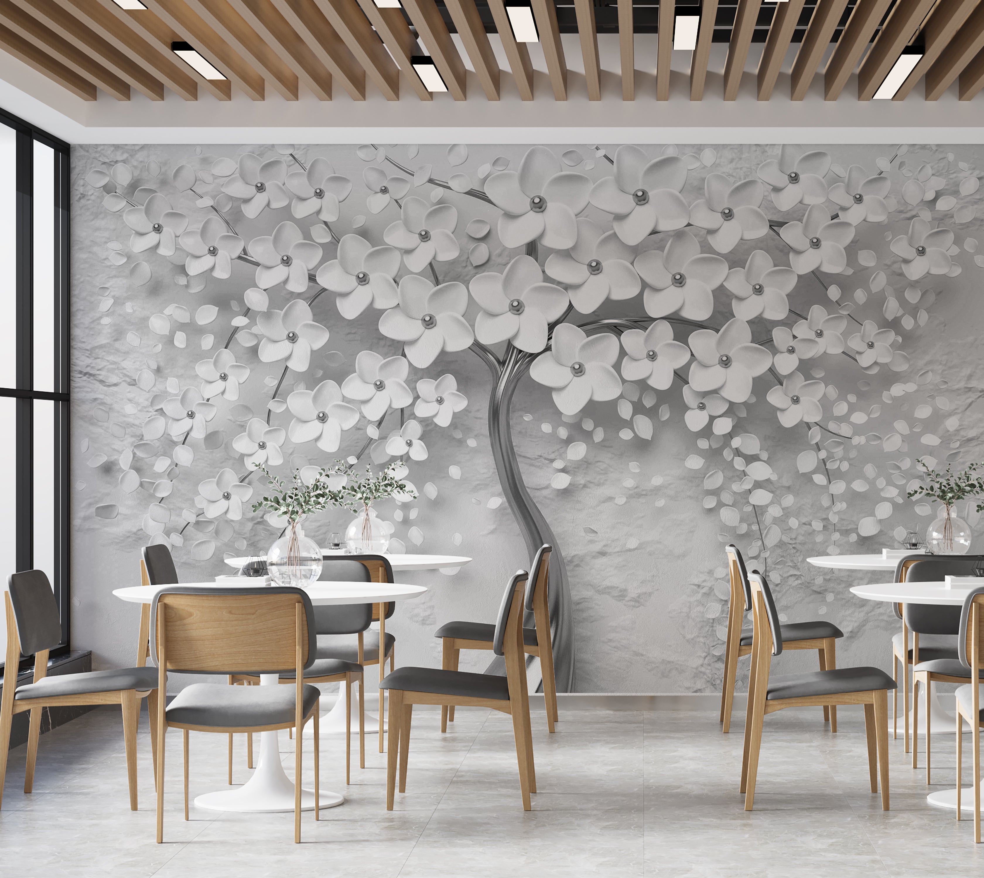 Premium Wallpaper Wall Mural - Modern Magnolia Silver