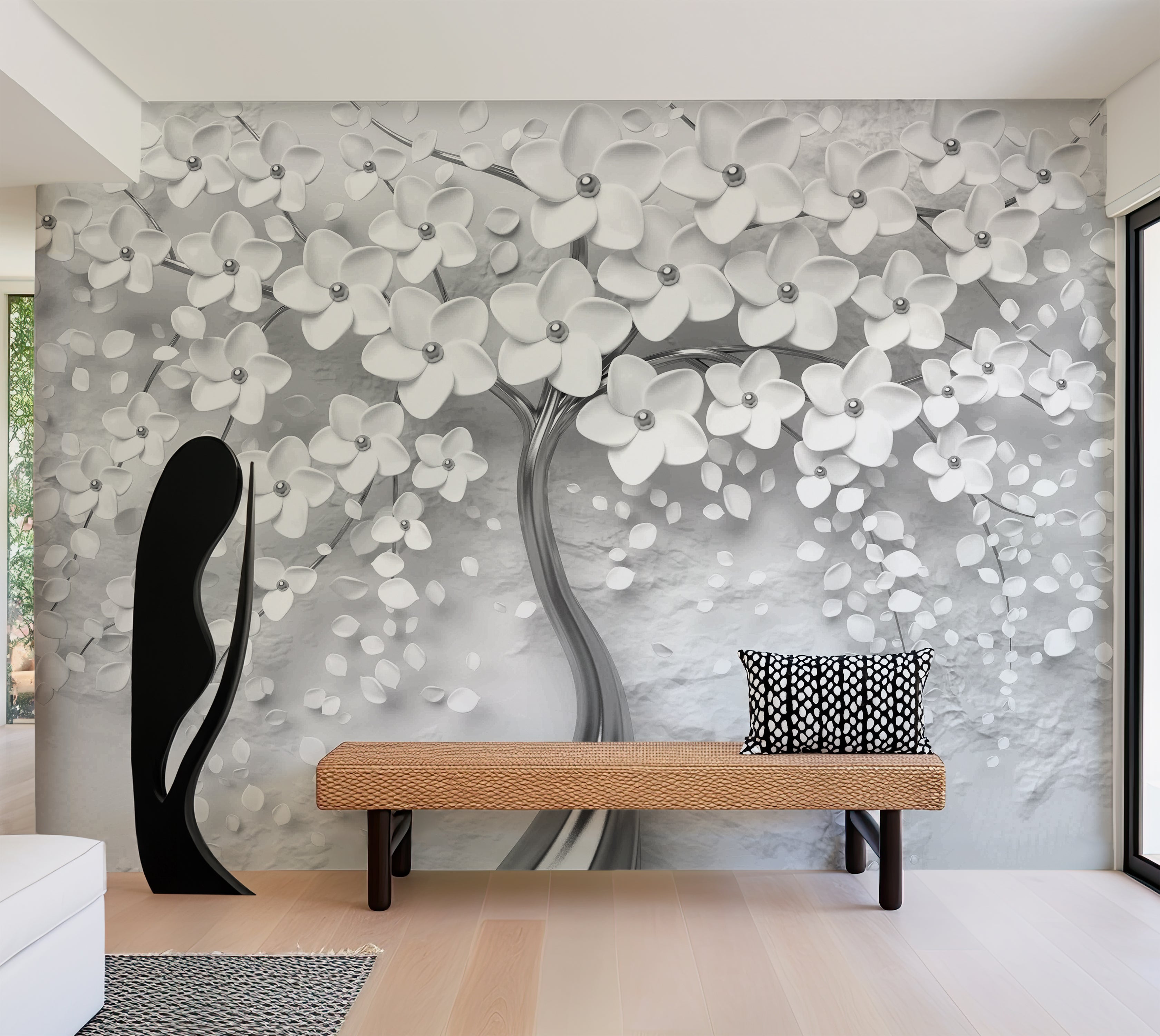 Premium Wallpaper Wall Mural - Modern Magnolia Silver