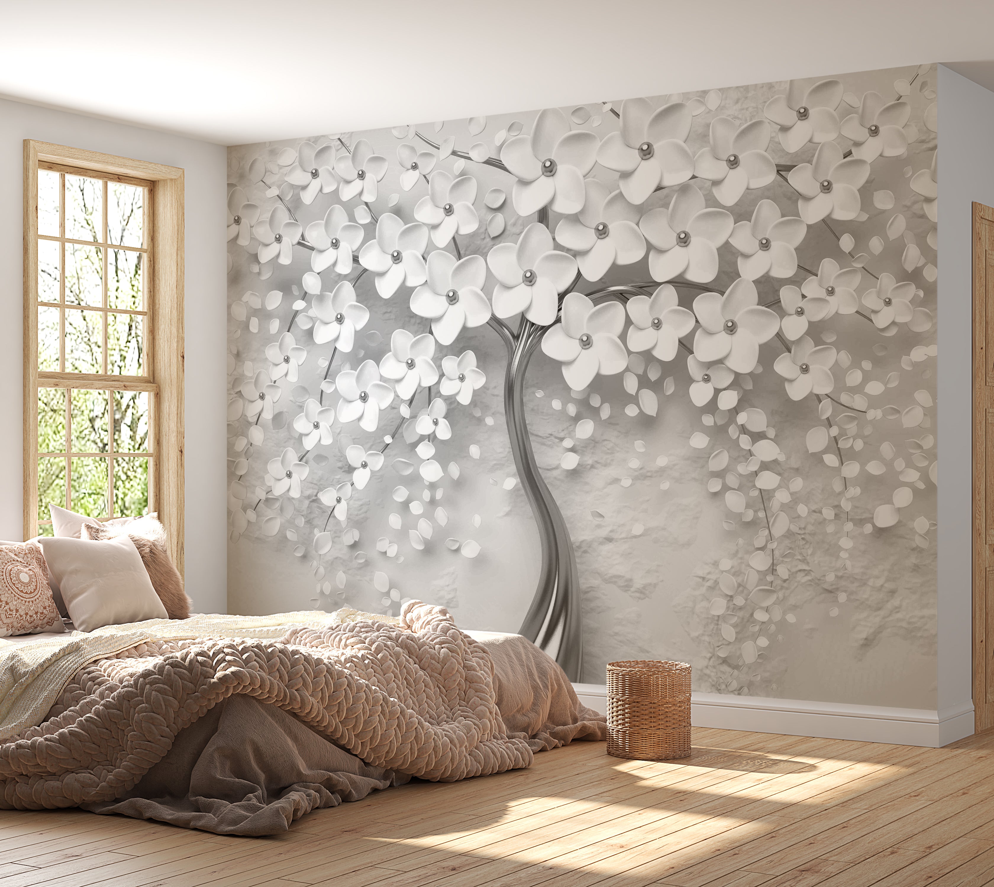 Premium Wallpaper Wall Mural - Modern Magnolia Silver