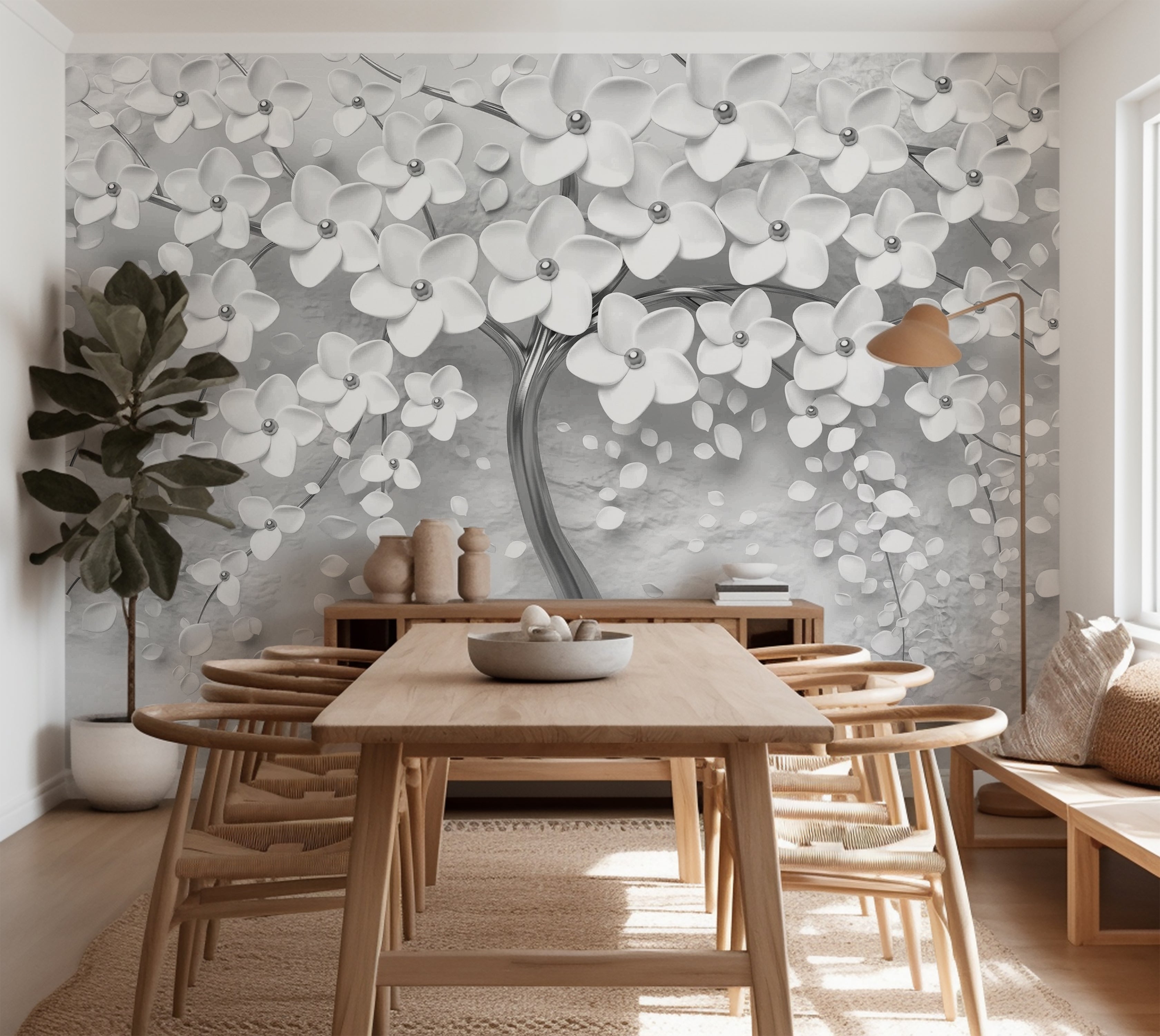 Premium Wallpaper Wall Mural - Modern Magnolia Silver