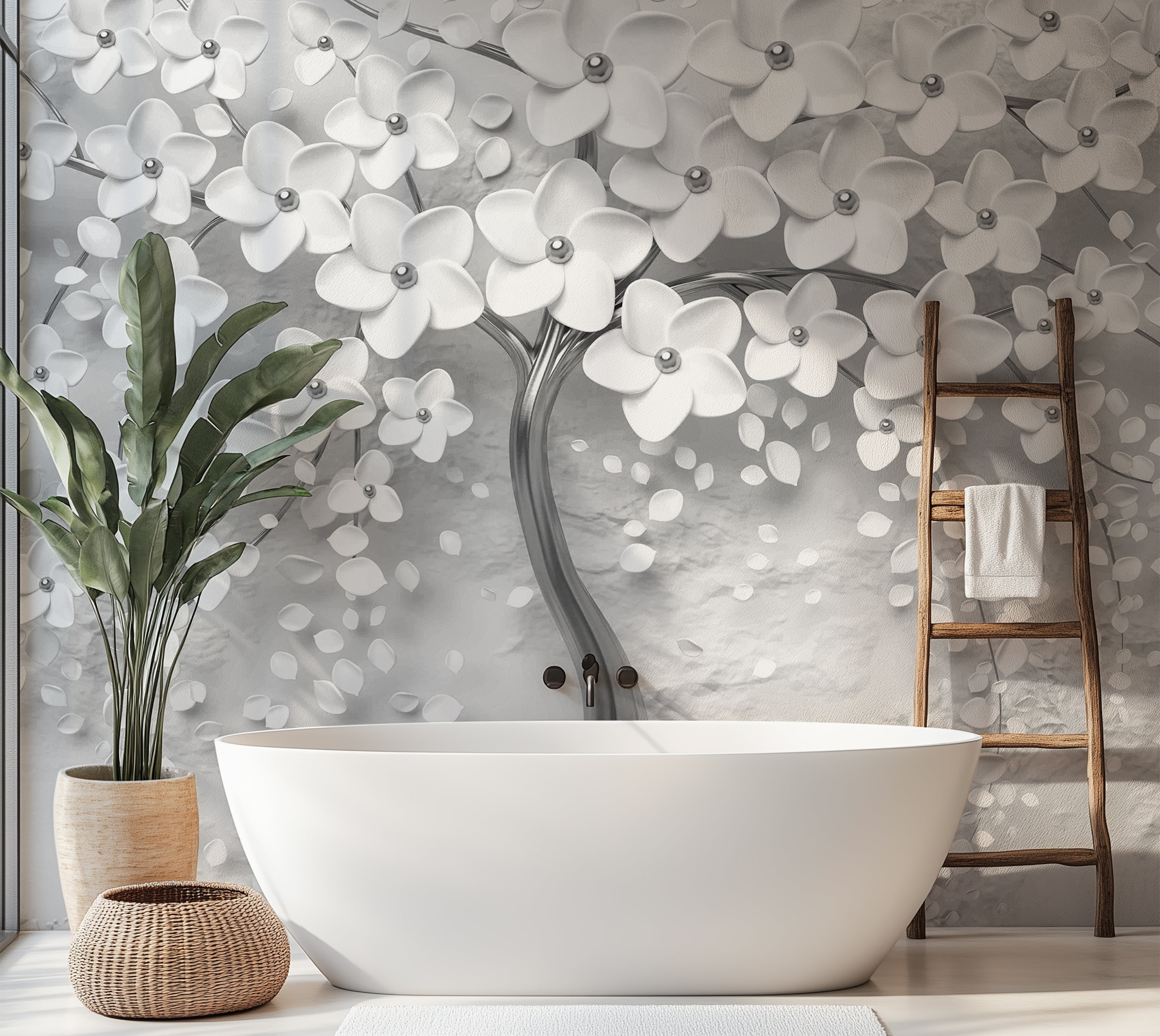 Premium Wallpaper Wall Mural - Modern Magnolia Silver