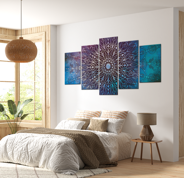 Mandala Canvas Wall Art - Blue Circle - 5 Pieces